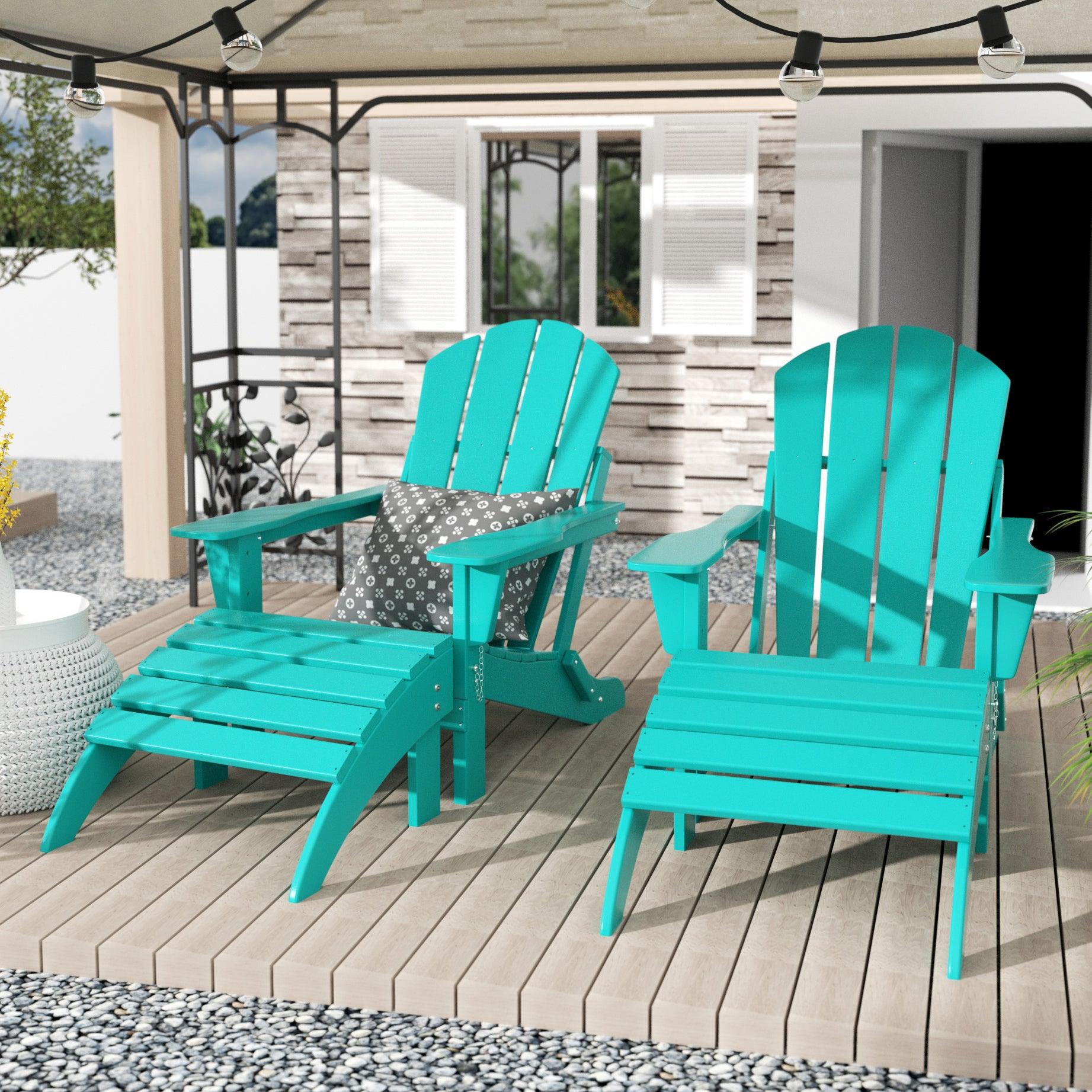Paradise 4-Piece Set Classic Folding Adirondack Chair with Footrest Ottoman - Costaelm