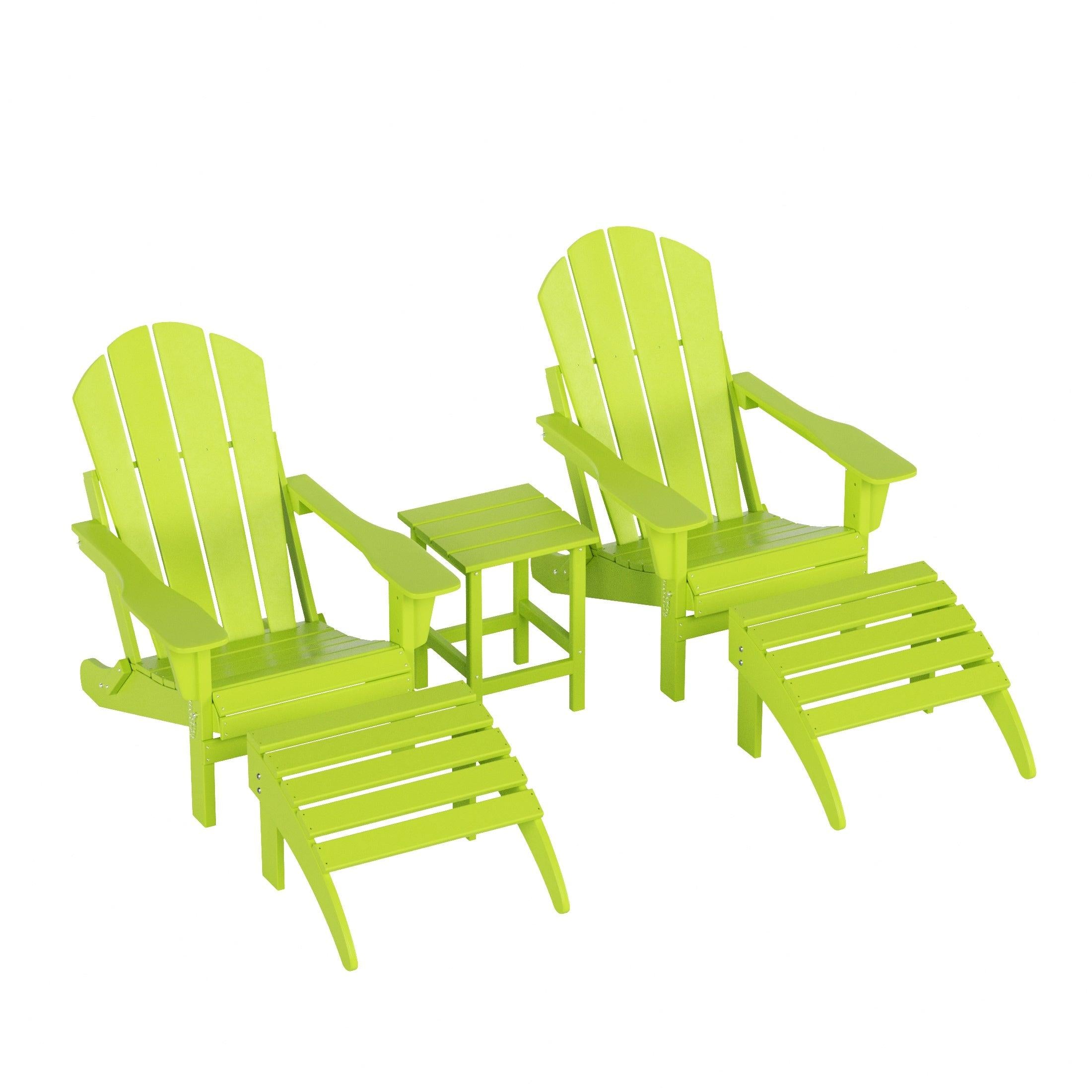 Paradise 5-Piece Set Classic Folding Adirondack Chair with Ottoman and Square Side Table - Costaelm