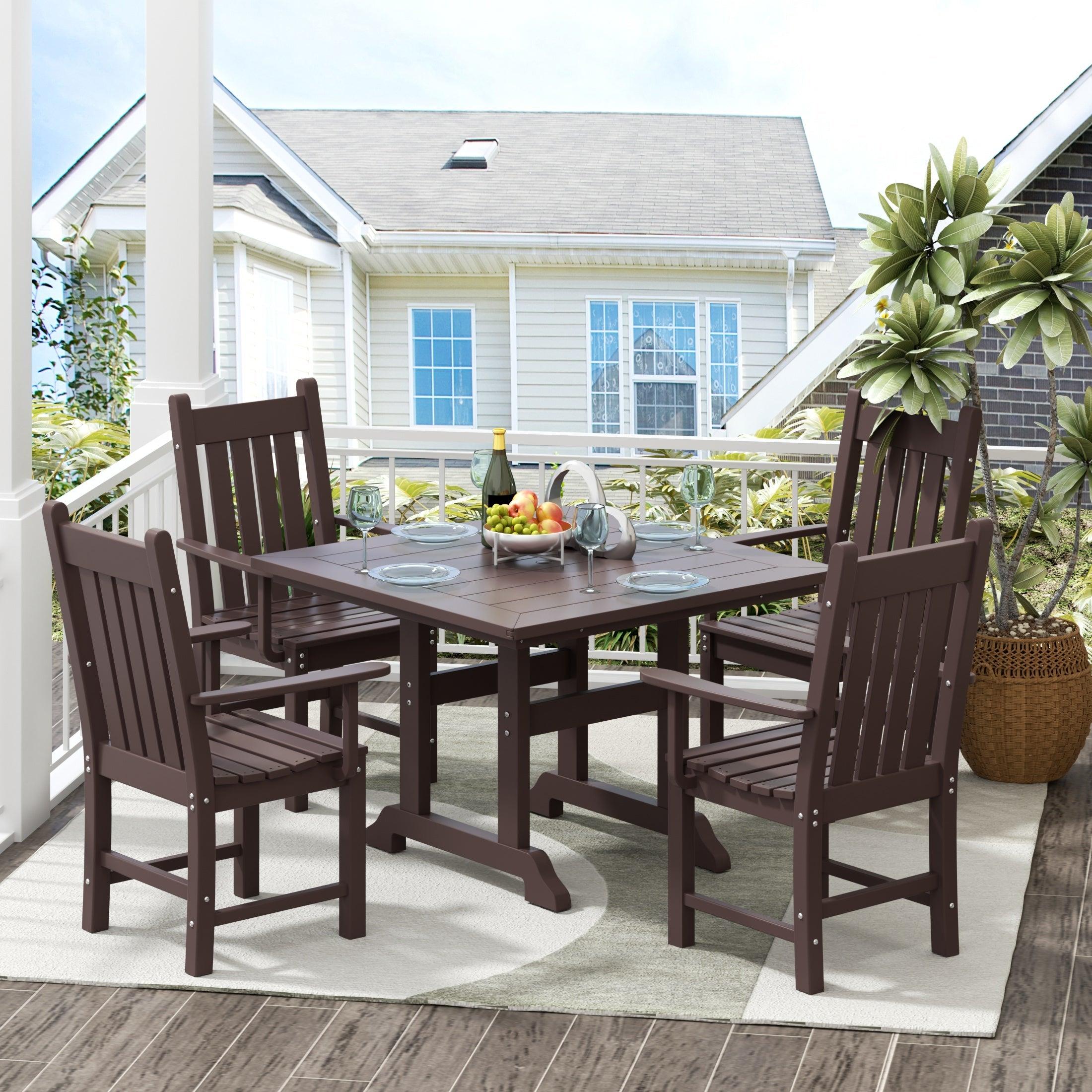 Paradise 5-Piece Square Table Trestle Arm Chair Dining Set