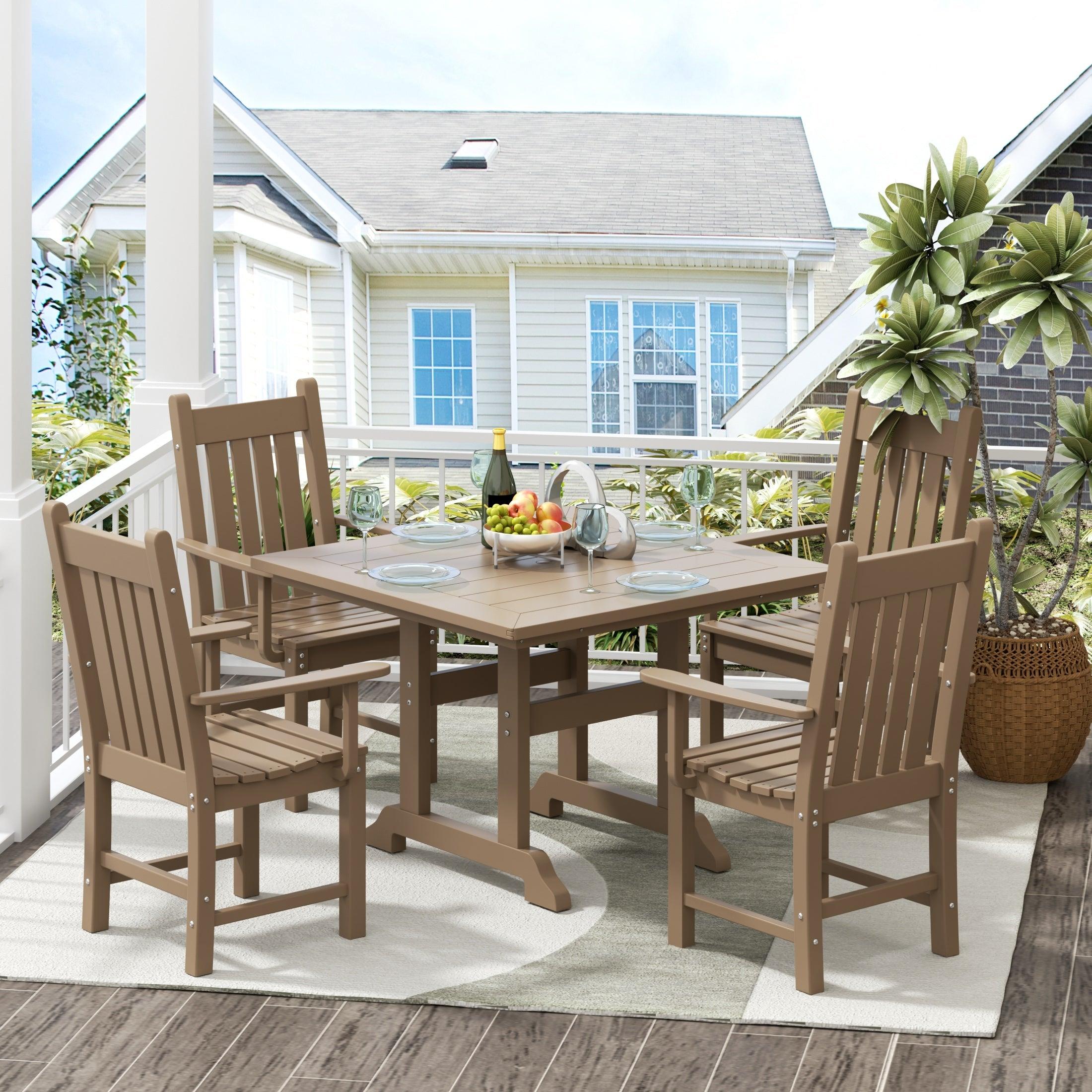 Paradise 5 Piece Trestle Square Table Arm Chair Dining Set - Costaelm