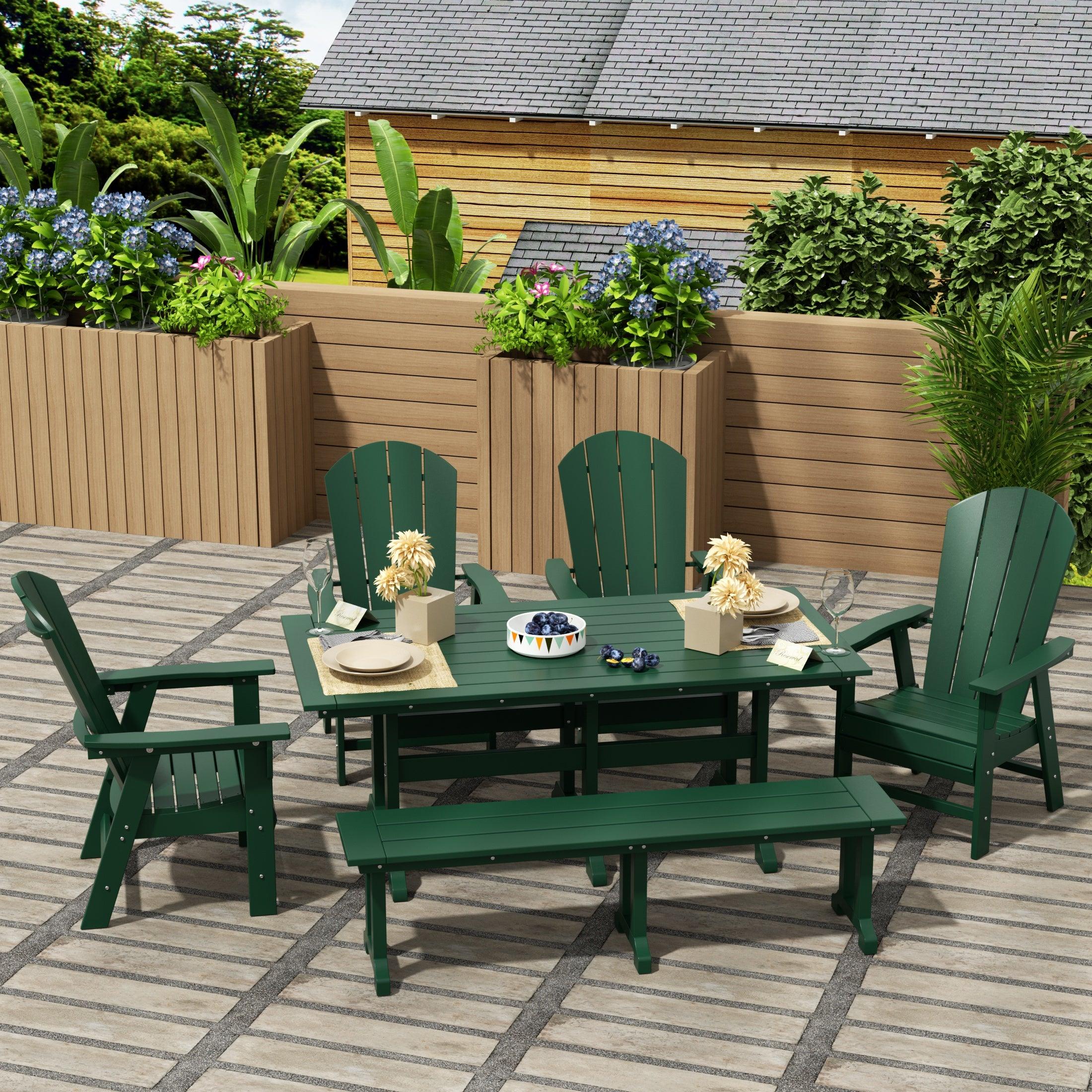 Paradise 6 Piece Dining Table Adirondack Chair and Bench Set - Costaelm