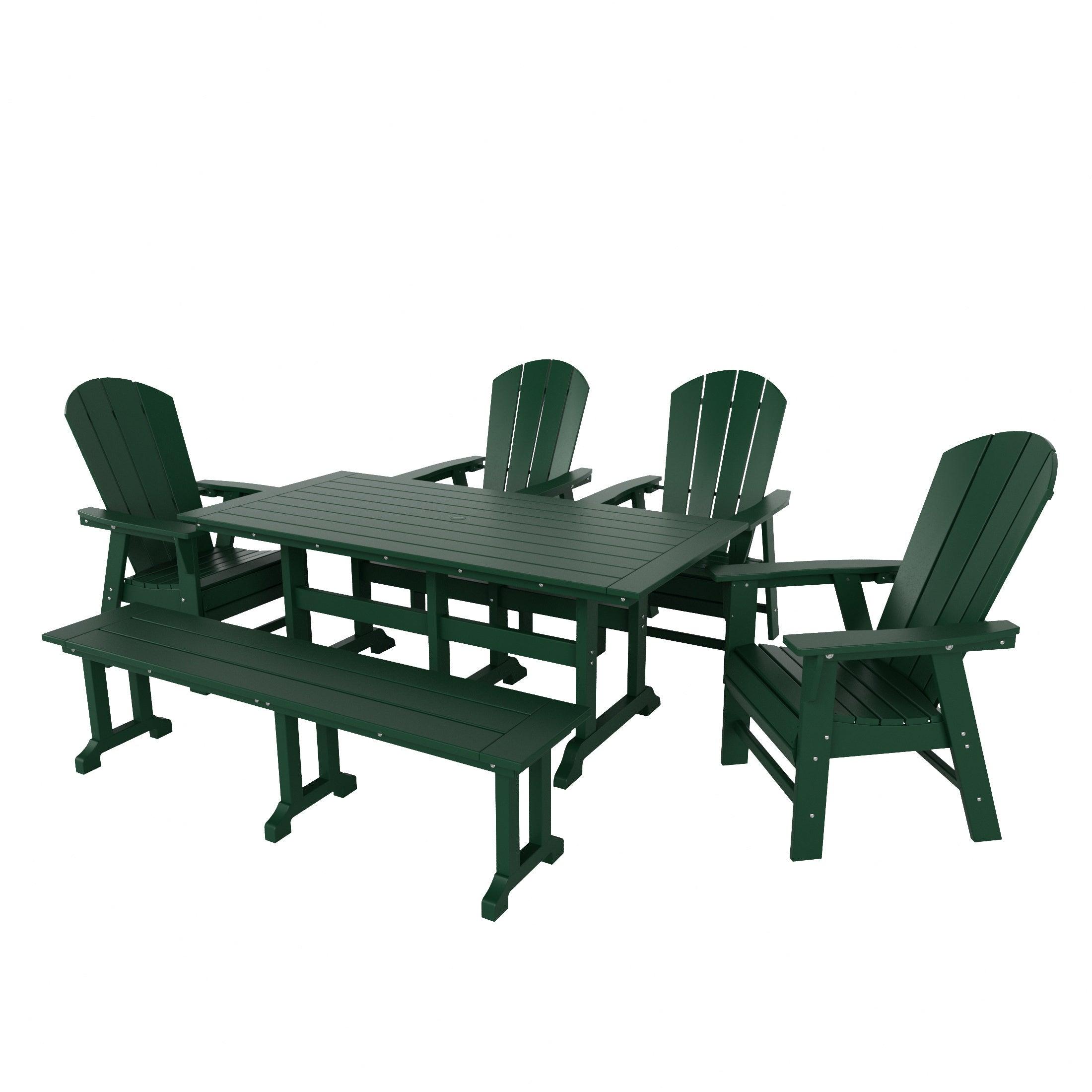 Paradise 6 Piece Dining Table Adirondack Chair and Bench Set - Costaelm