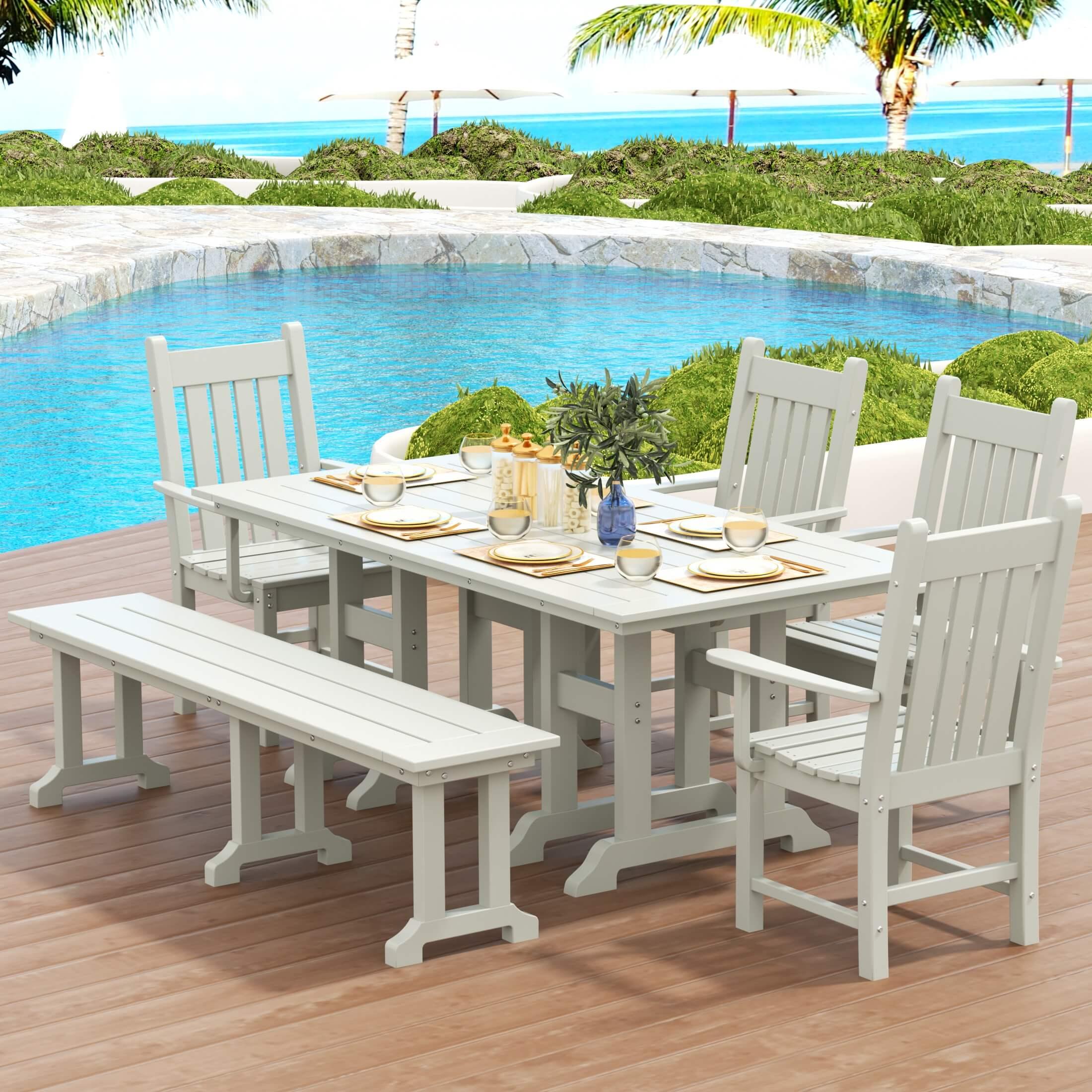 Paradise 6-Piece Dining Table Arm Chair Set with Dining Bench-Costaelm