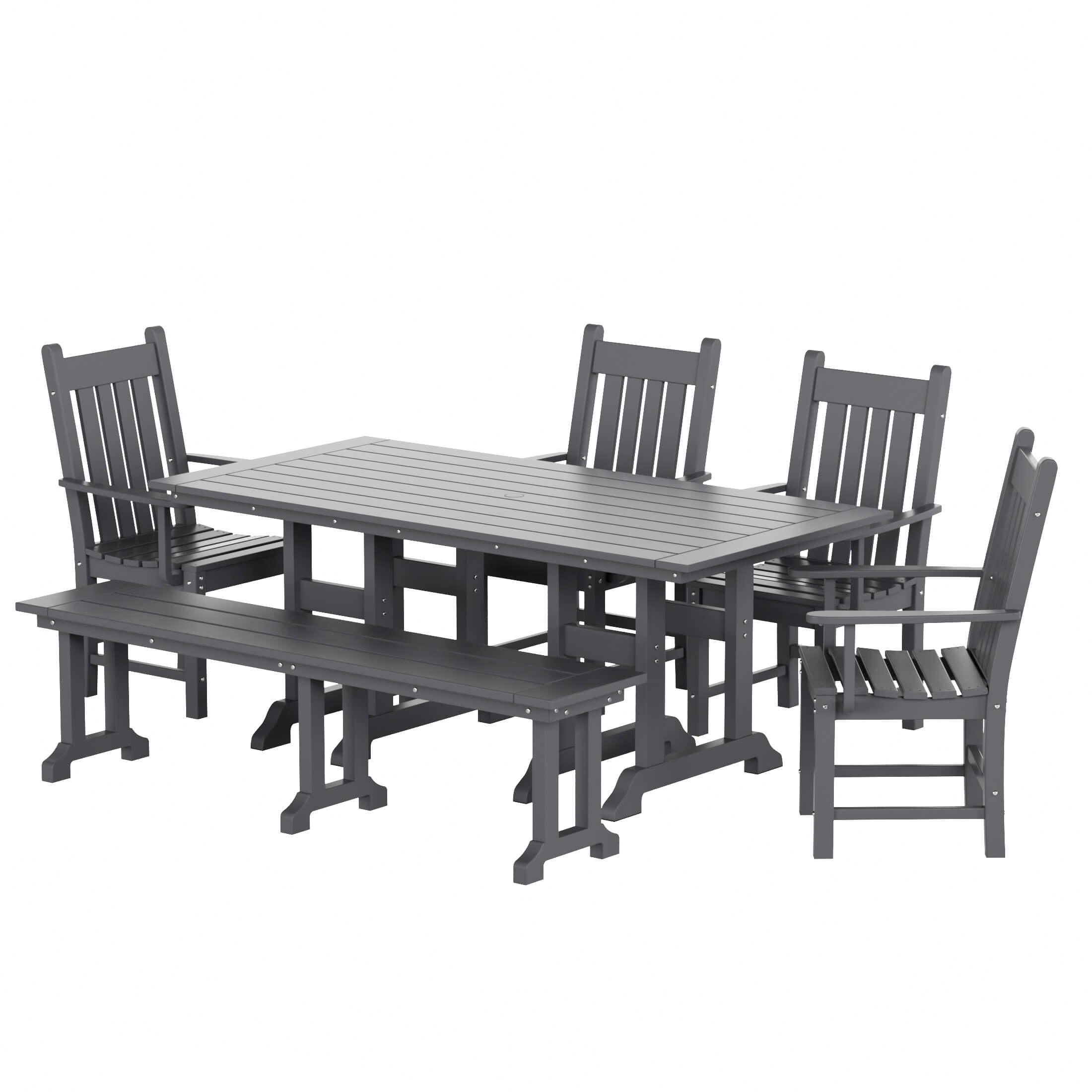 Paradise 6-Piece Dining Table Arm Chair Set with Dining Bench - Costaelm