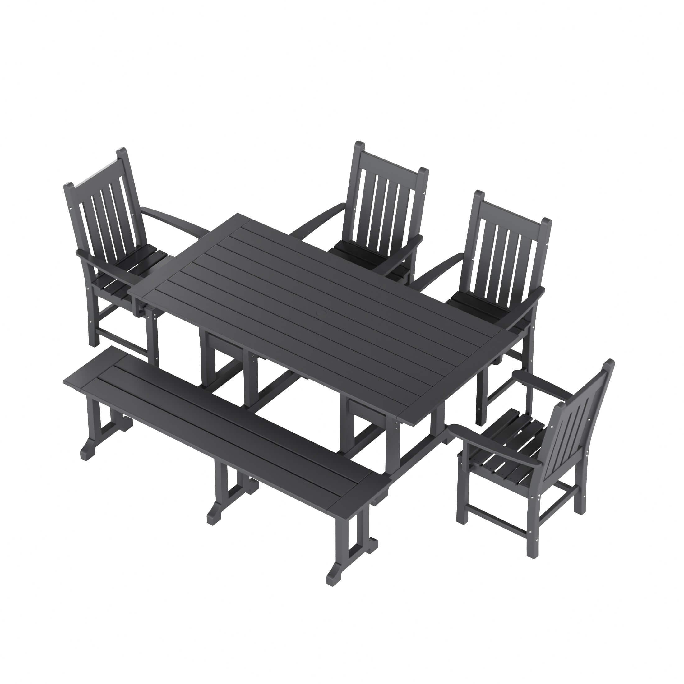 Paradise 6-Piece Dining Table Arm Chair Set with Dining Bench - Costaelm