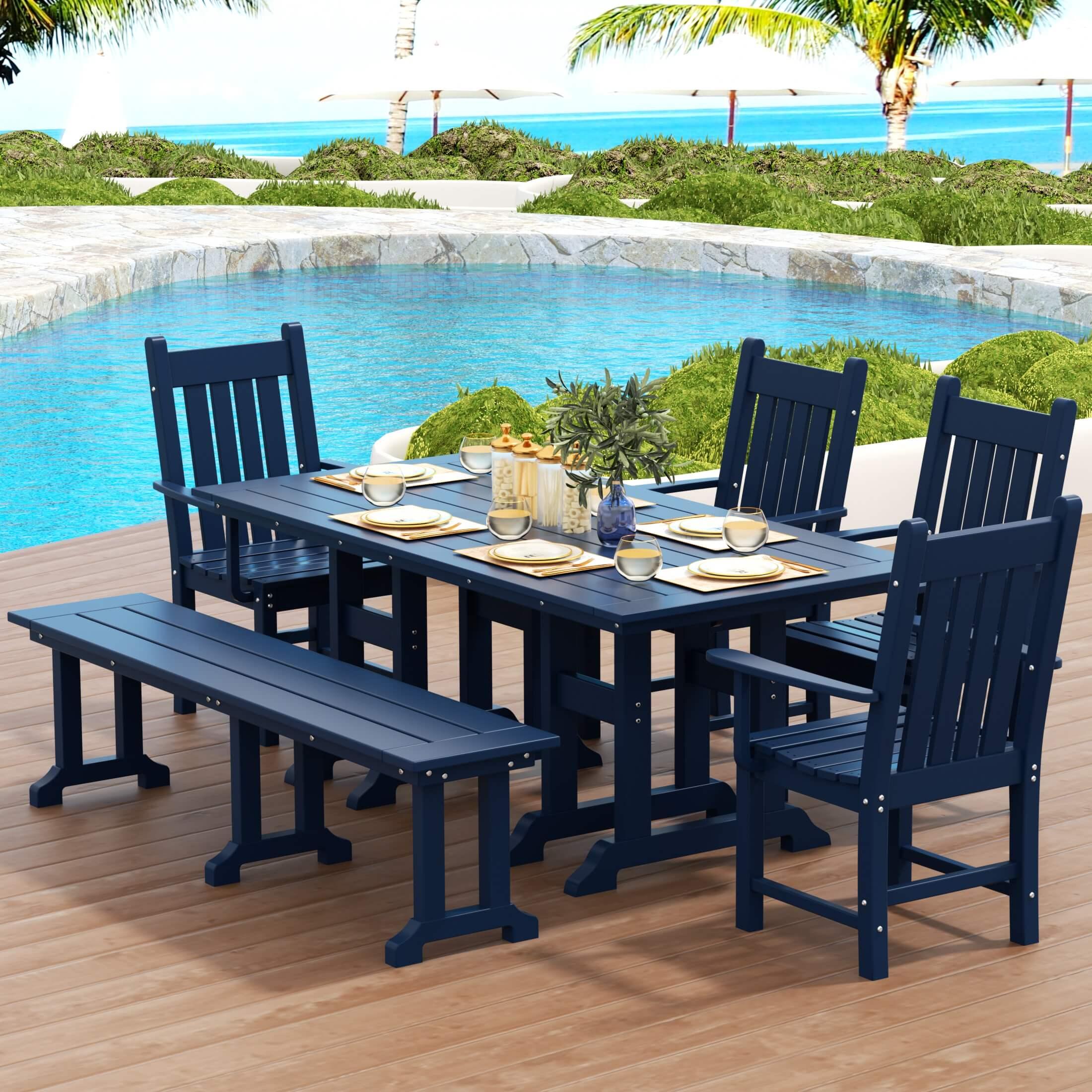 Paradise 6-Piece Dining Table Arm Chair Set with Dining Bench-Costaelm