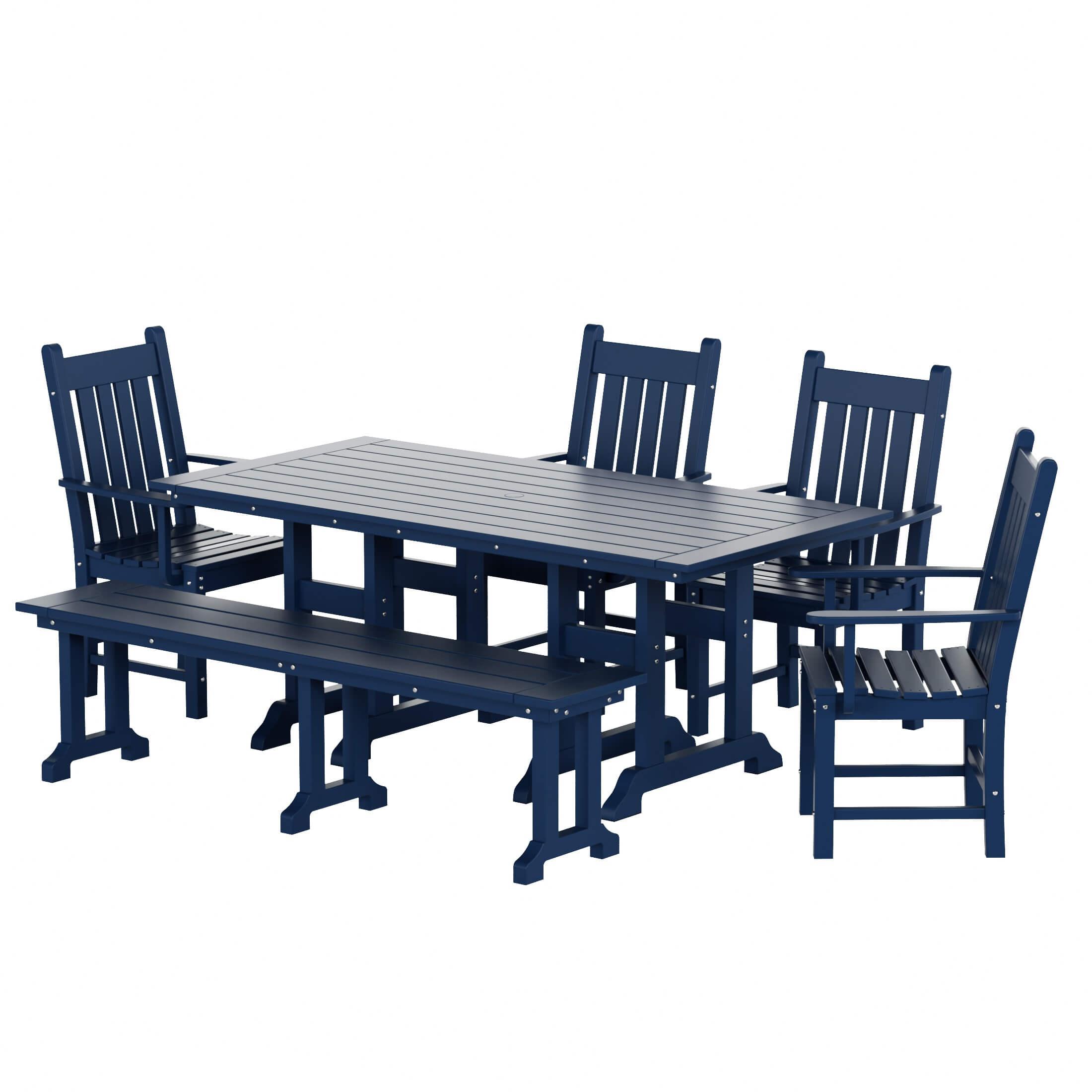 Paradise 6-Piece Dining Table Arm Chair Set with Dining Bench - Costaelm