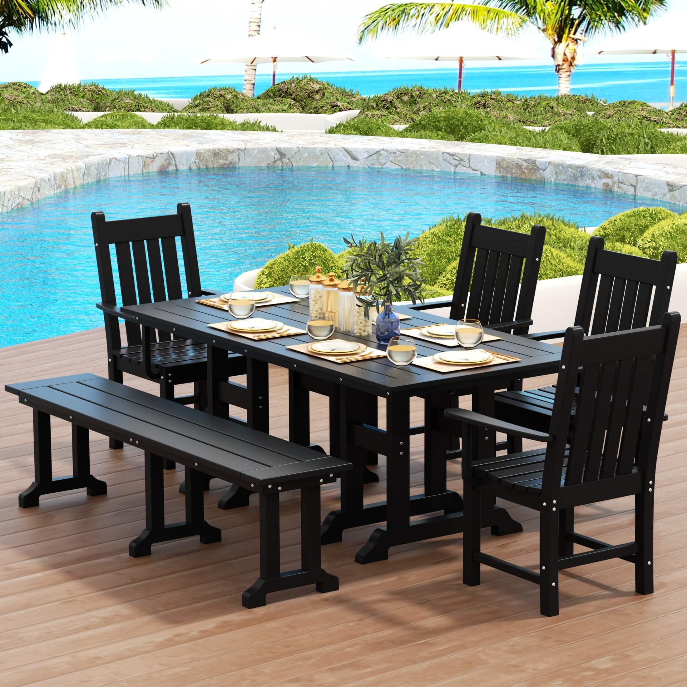 Paradise 6-Piece Dining Table Arm Chair Set with Dining Bench-Costaelm