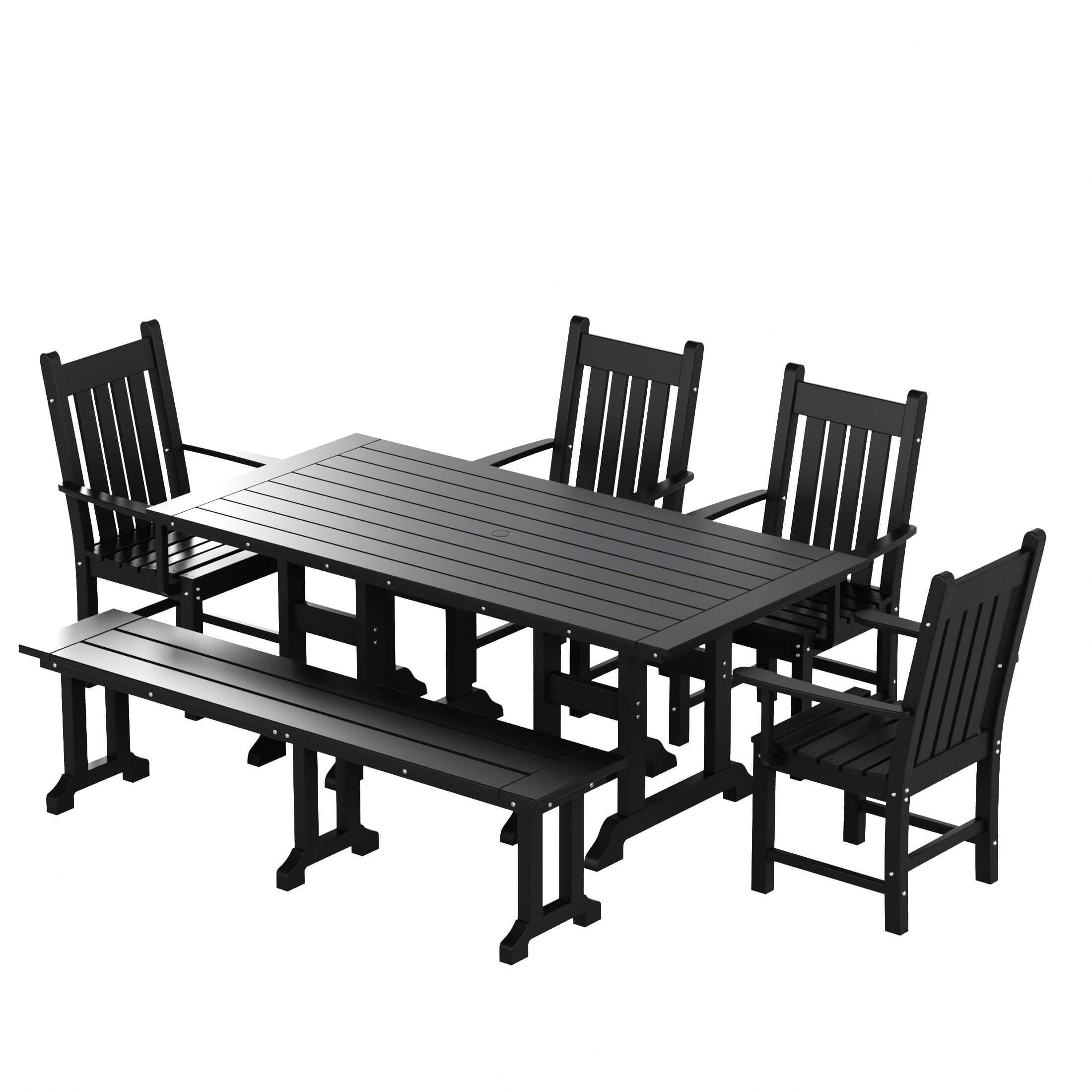 Paradise 6-Piece Dining Table Arm Chair Set with Dining Bench - Costaelm