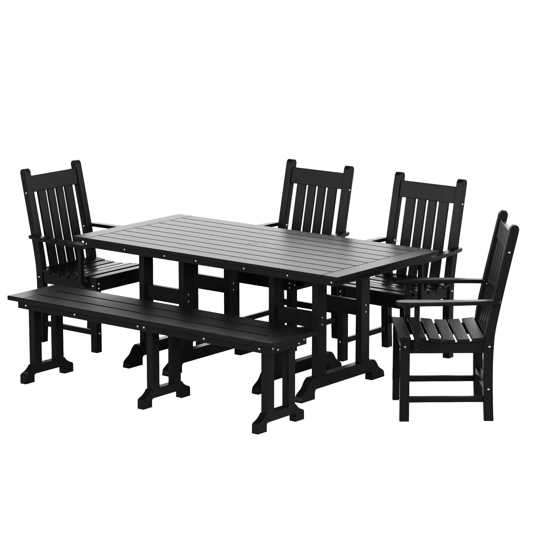 Paradise 6-Piece Dining Table Arm Chair Set with Dining Bench - Costaelm