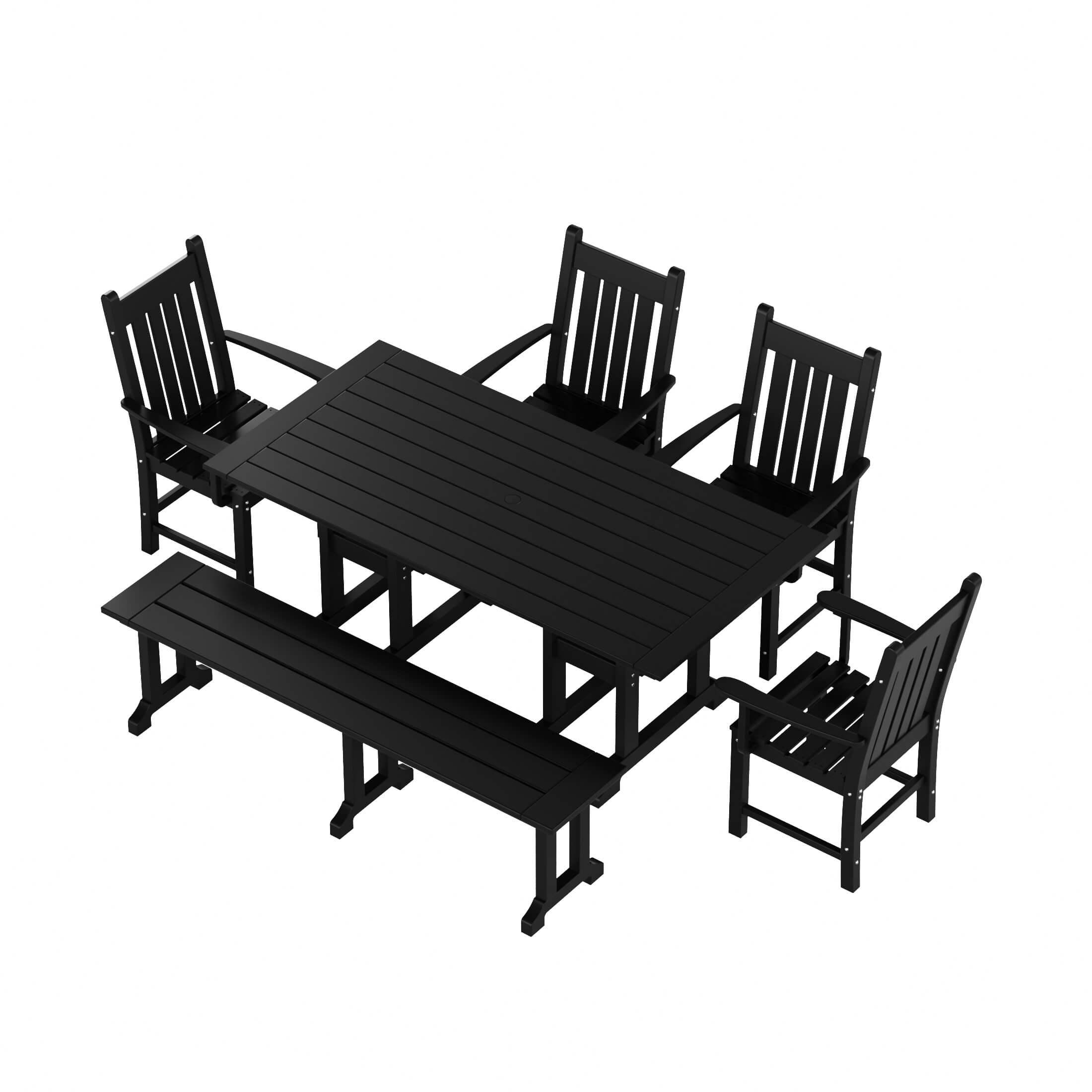 Paradise 6-Piece Dining Table Arm Chair Set with Dining Bench - Costaelm