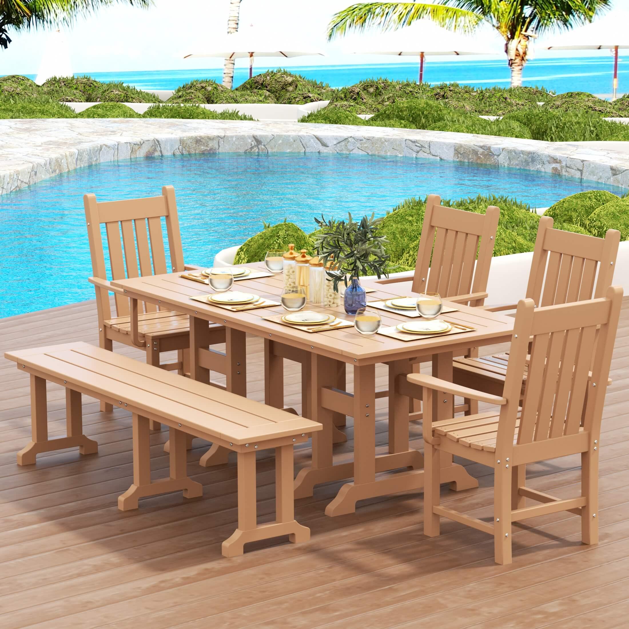 Paradise 6-Piece Dining Table Arm Chair Set with Dining Bench-Costaelm