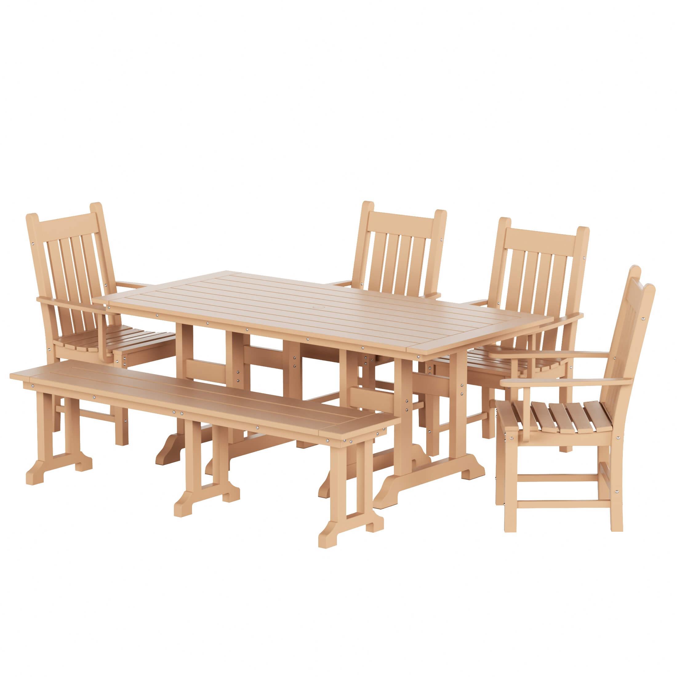 Paradise 6-Piece Dining Table Arm Chair Set with Dining Bench - Costaelm