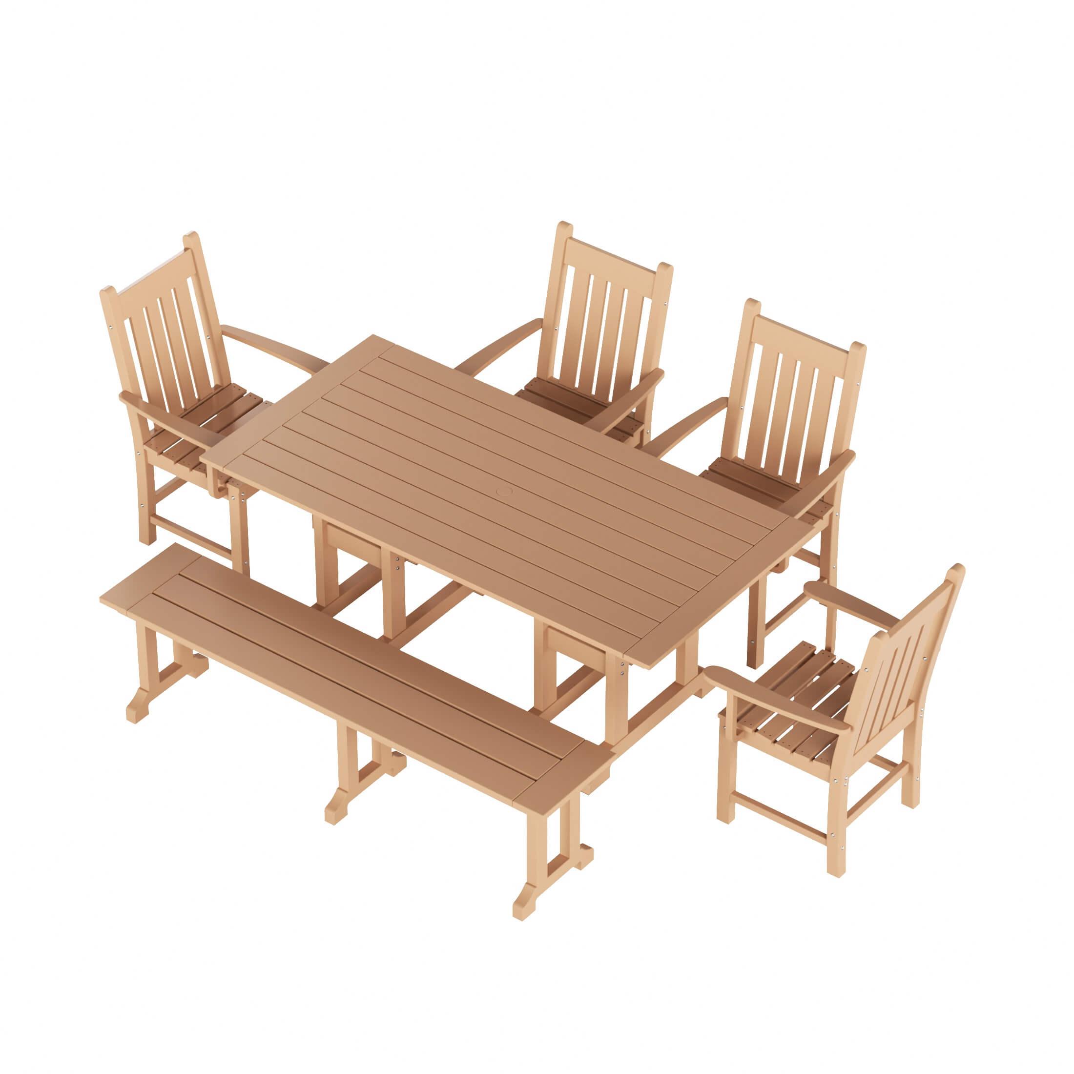 Paradise 6-Piece Dining Table Arm Chair Set with Dining Bench - Costaelm