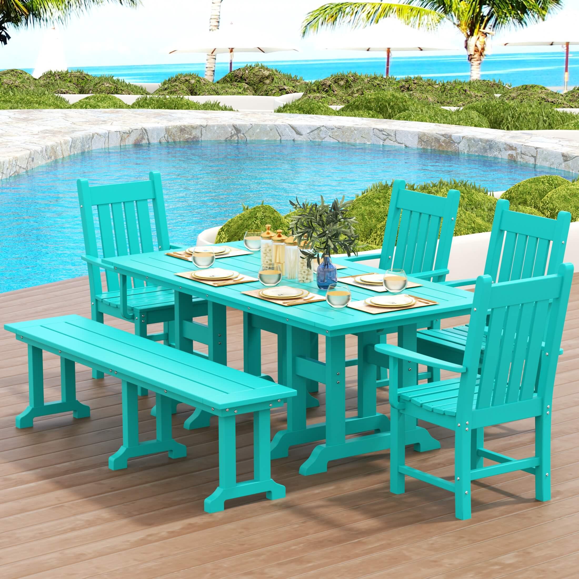 Paradise 6-Piece Dining Table Arm Chair Set with Dining Bench-Costaelm