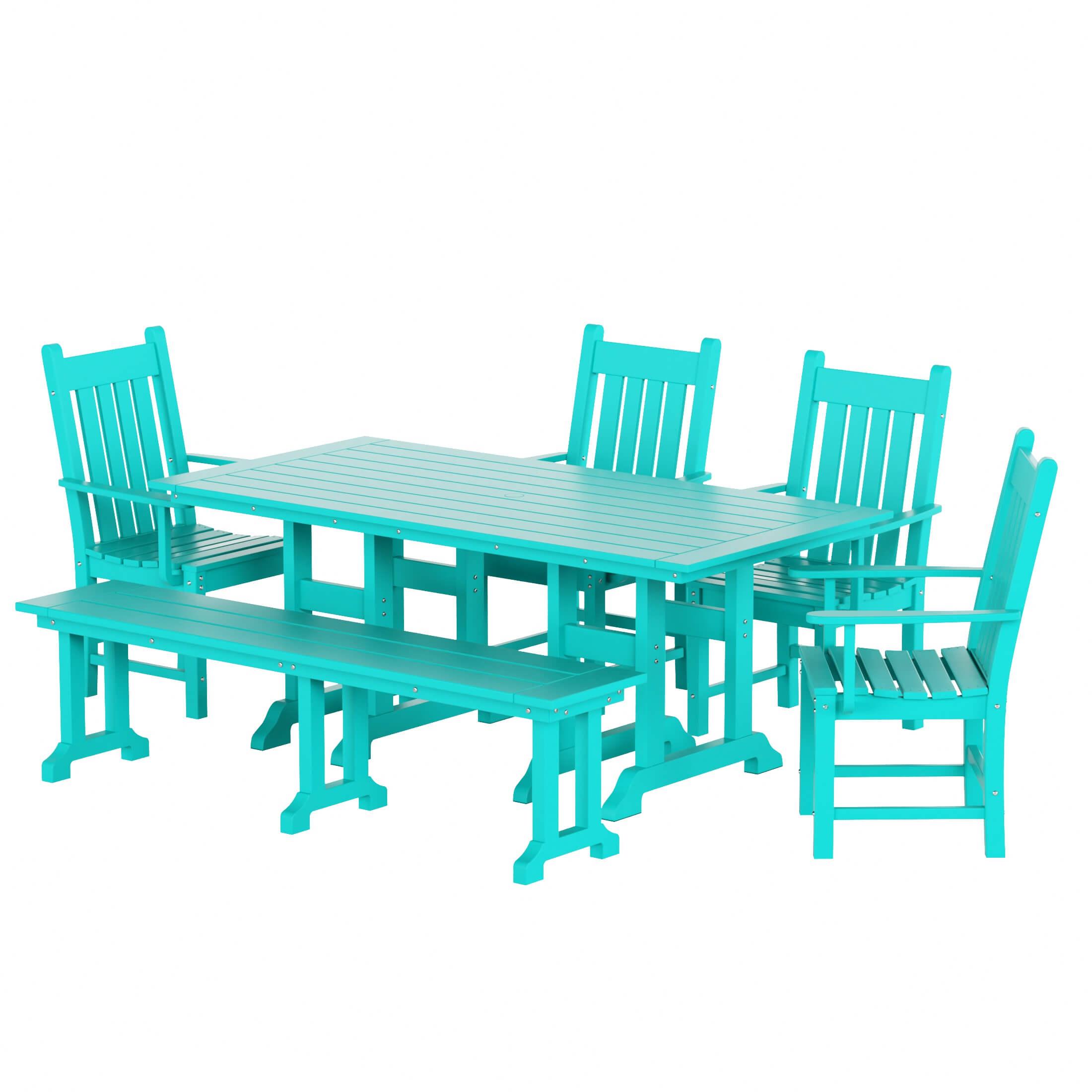 Paradise 6-Piece Dining Table Arm Chair Set with Dining Bench - Costaelm