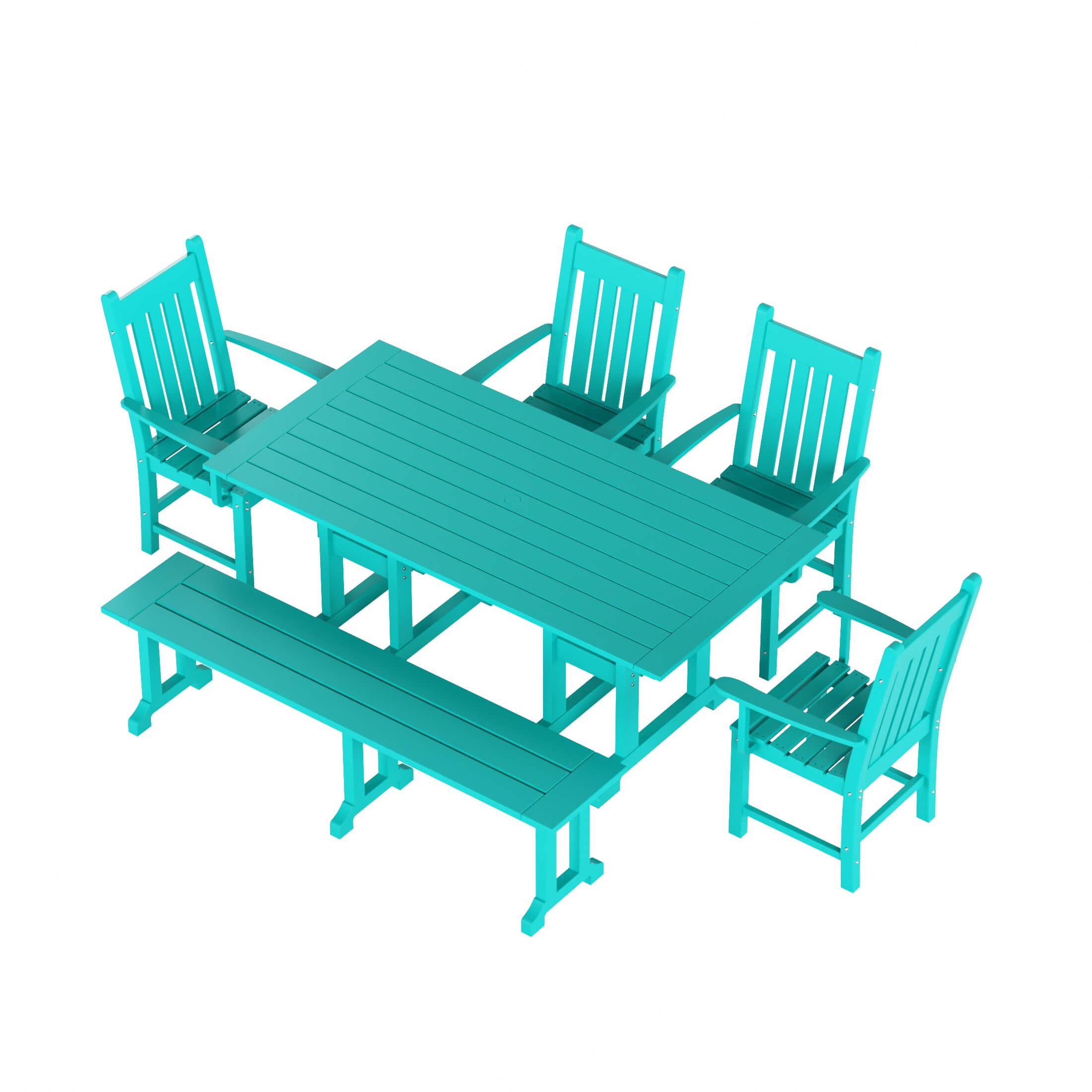 Paradise 6-Piece Dining Table Arm Chair Set with Dining Bench - Costaelm