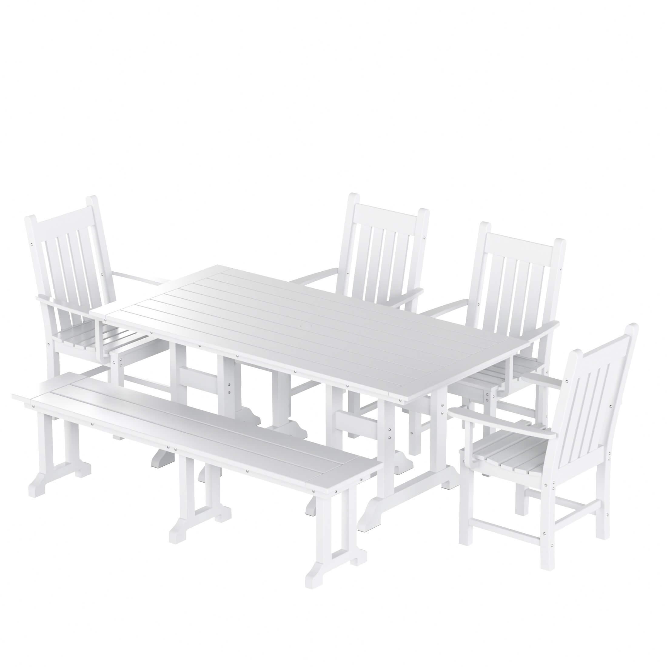 Paradise 6-Piece Dining Table Arm Chair Set with Dining Bench - Costaelm