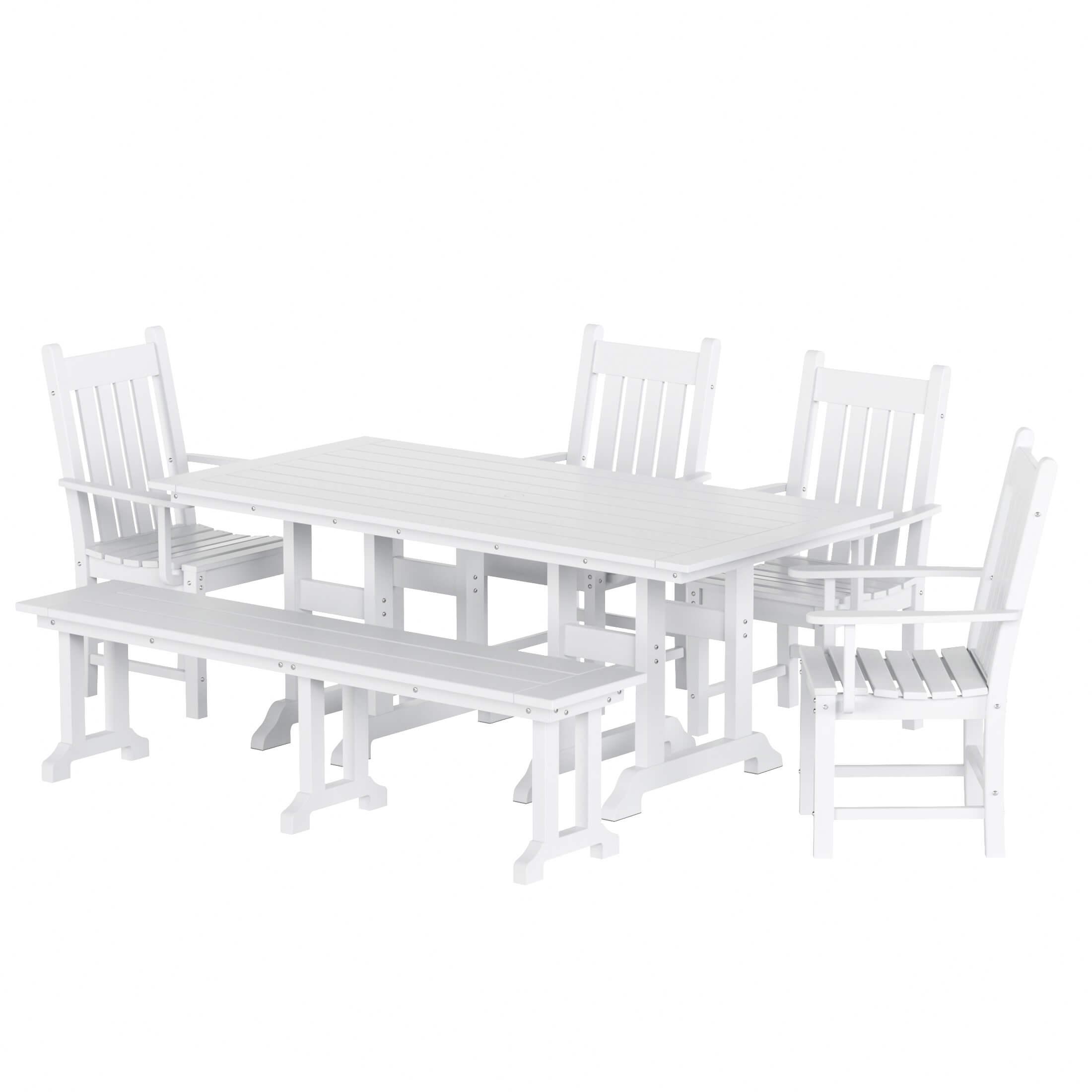 Paradise 6-Piece Dining Table Arm Chair Set with Dining Bench - Costaelm