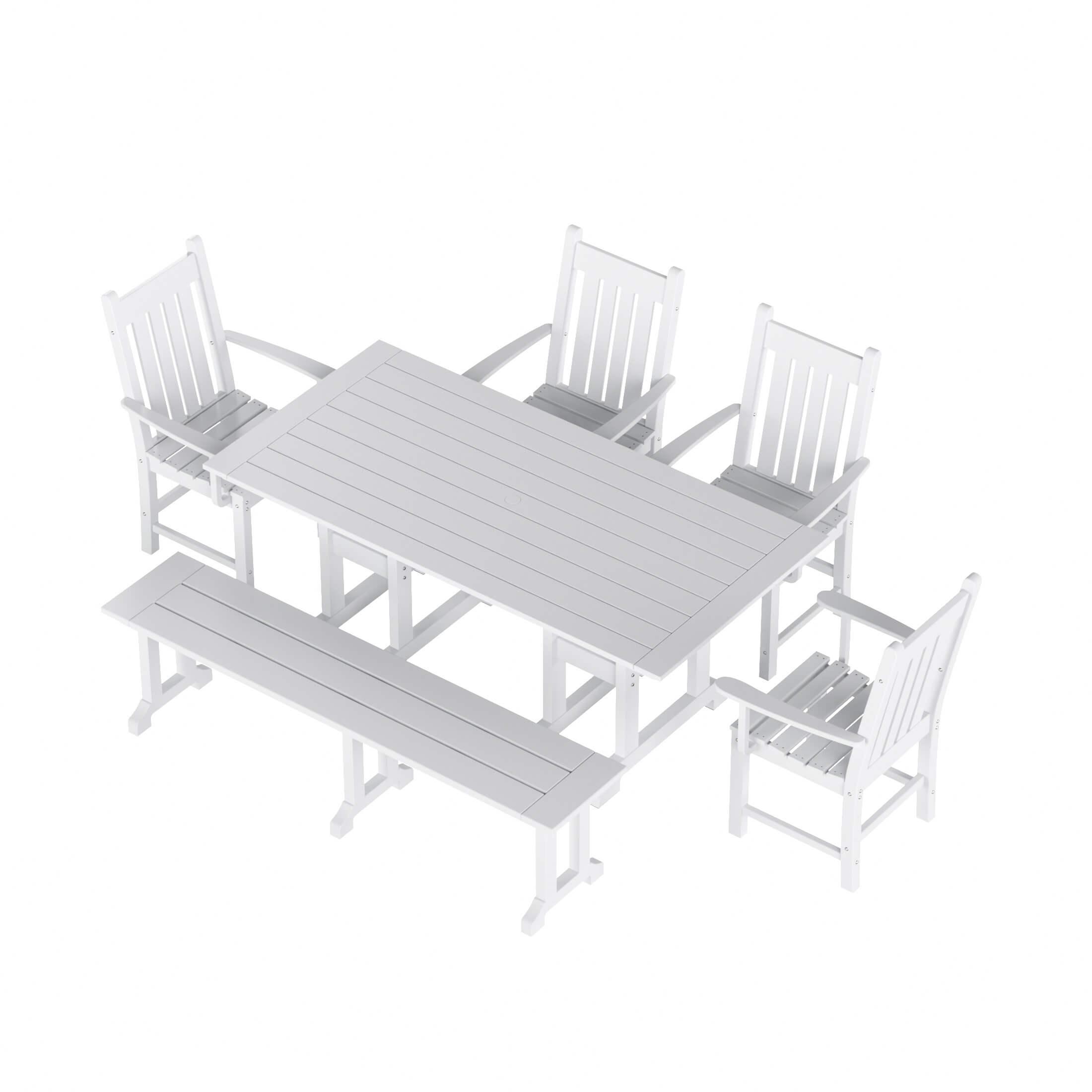 Paradise 6-Piece Dining Table Arm Chair Set with Dining Bench - Costaelm