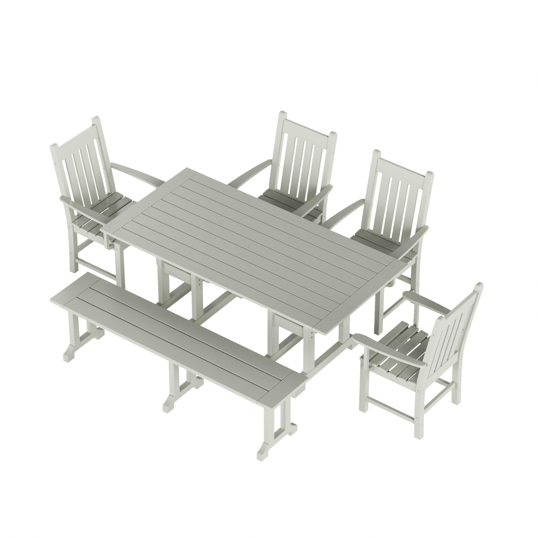 Paradise 6-Piece Dining Table Arm Chair Set with Dining Bench - Costaelm