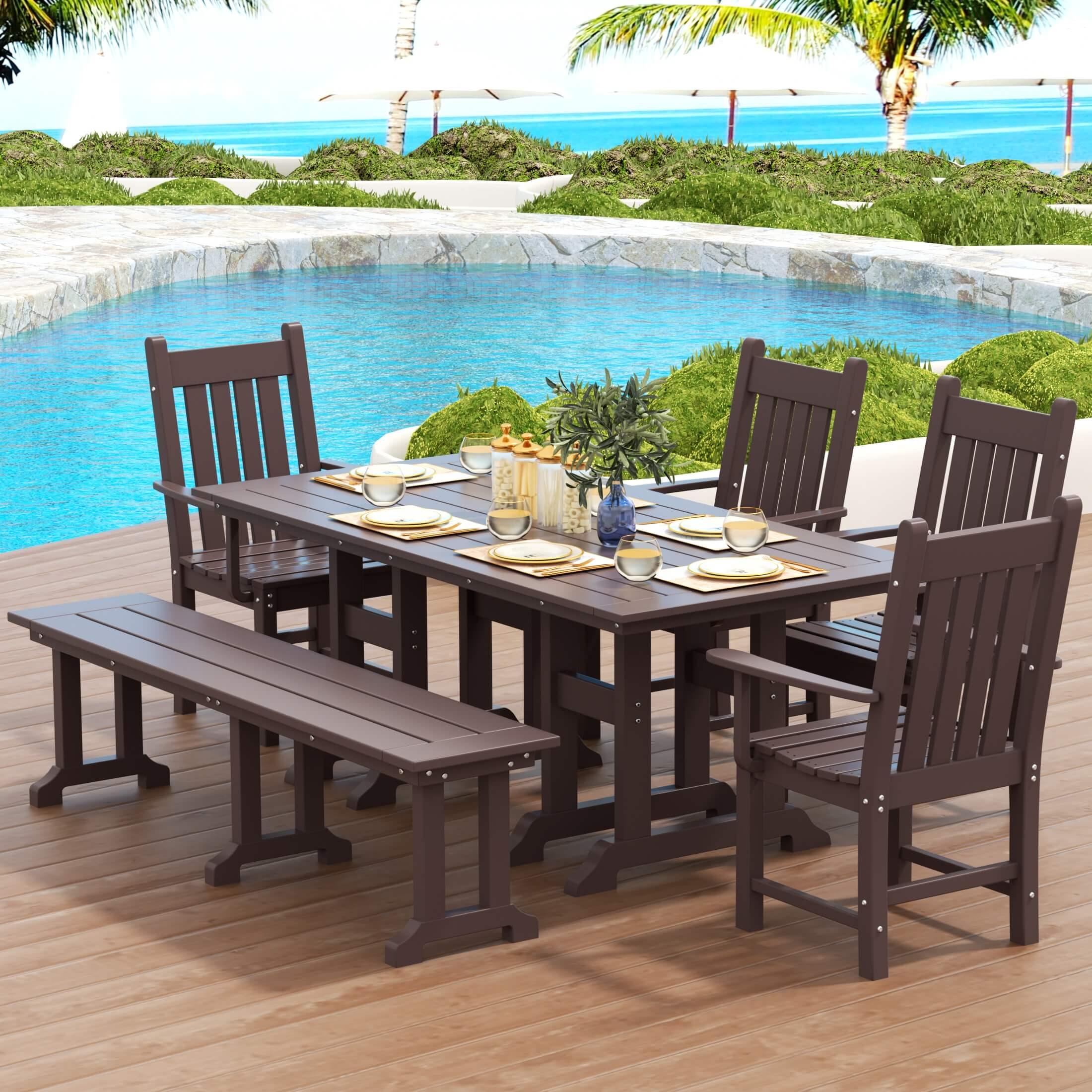 Paradise 6-Piece Dining Table Arm Chair Set with Dining Bench-Costaelm