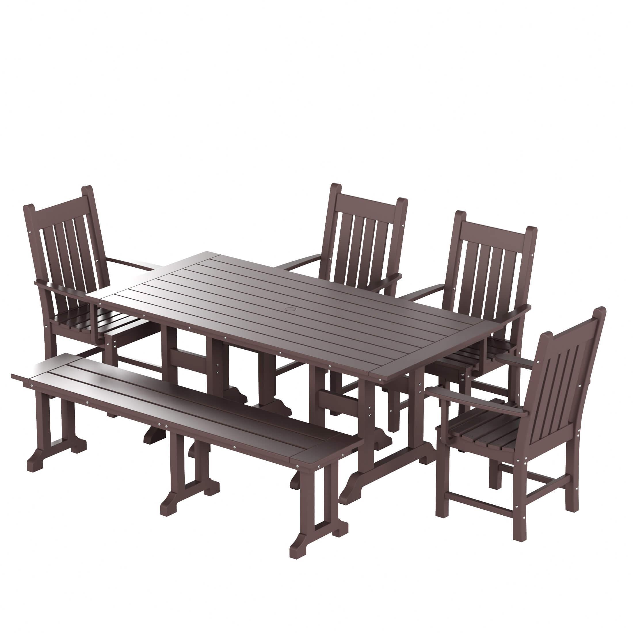 Paradise 6-Piece Dining Table Arm Chair Set with Dining Bench - Costaelm