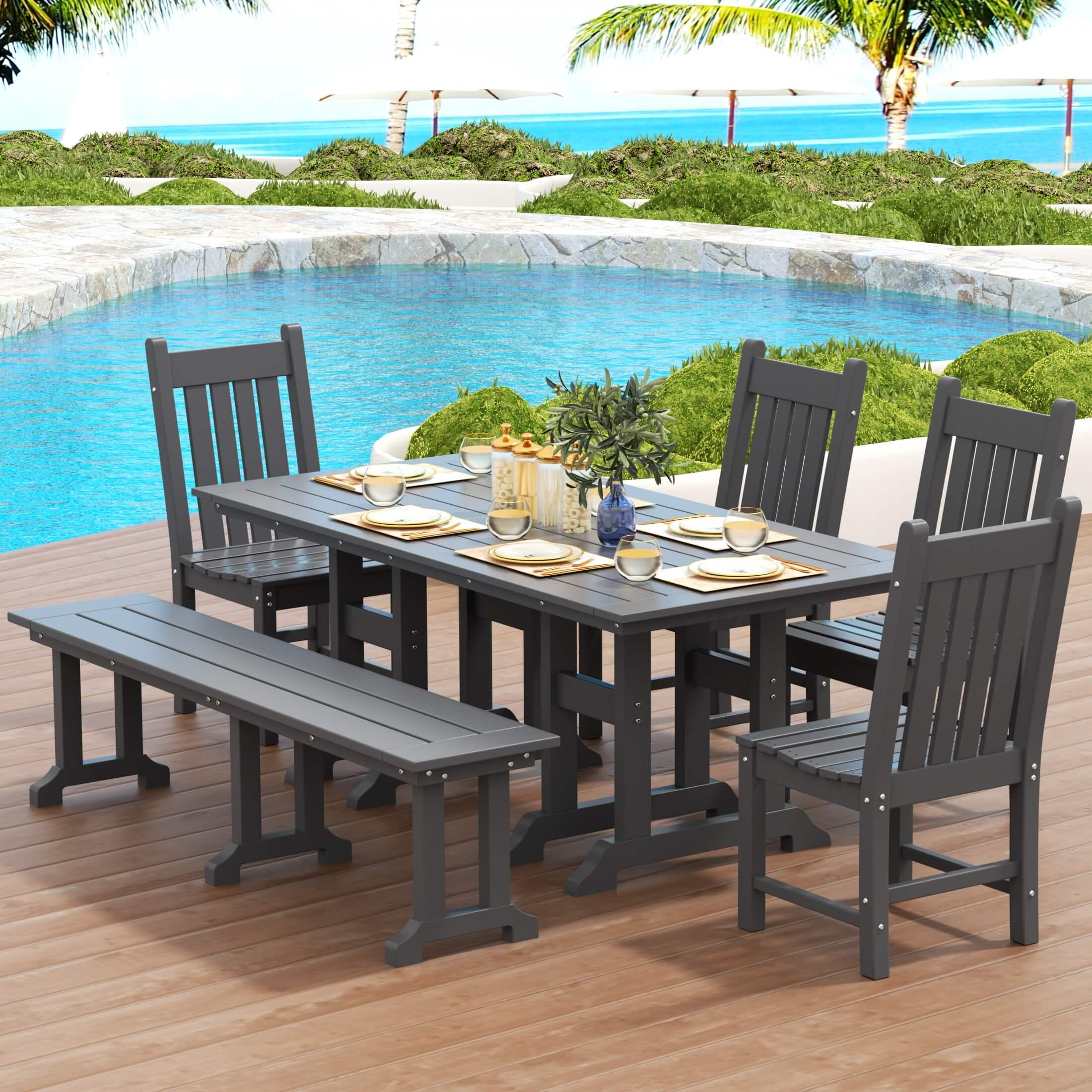 Paradise 6-Piece Dining Table Chair Set with Bench-Costaelm