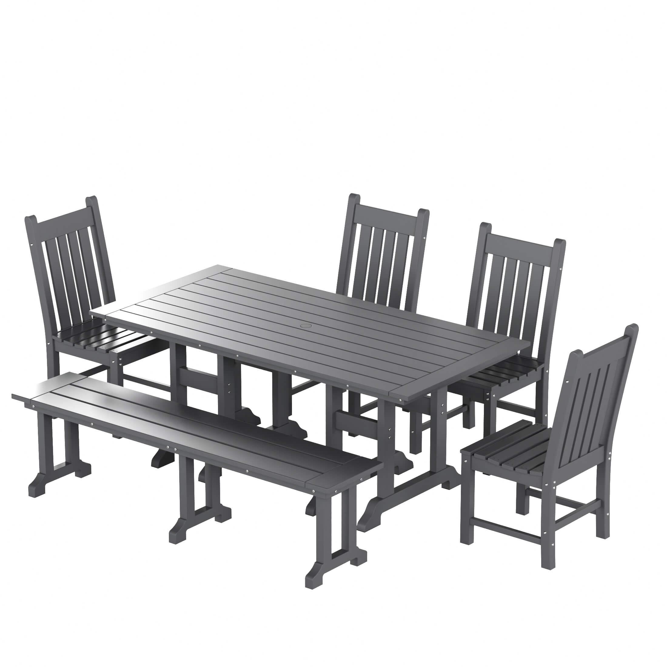 Paradise 6-Piece Dining Table Chair Set with Dining Bench - Costaelm