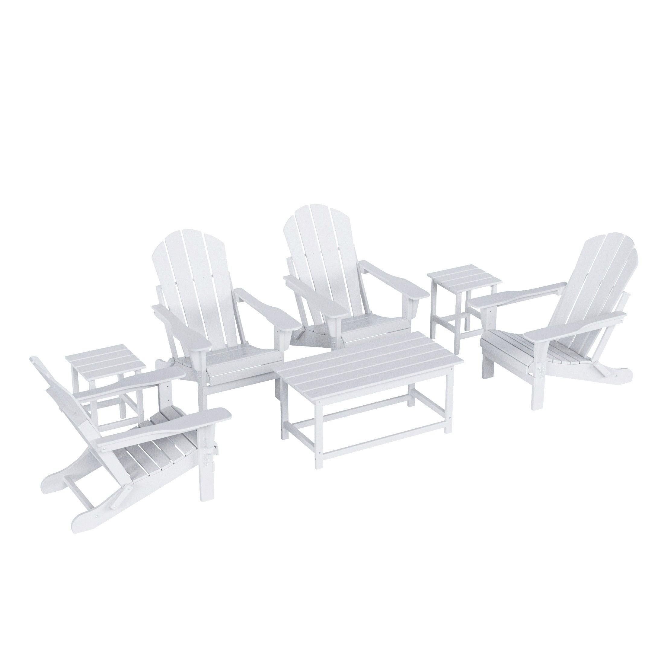 Paradise 7-Piece Set Classic Folding Adirondack Chair with Coffee Table and Square Side Table - Costaelm