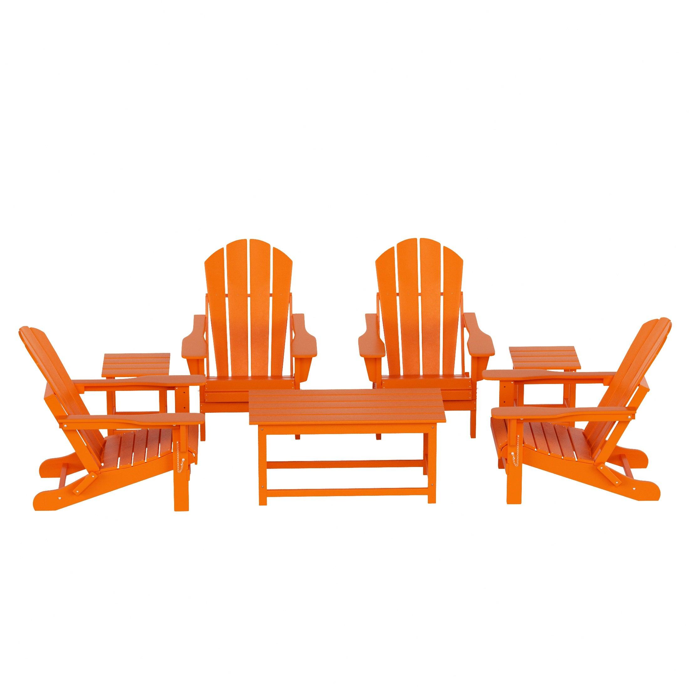 Paradise 7-Piece Set Classic Folding Adirondack Chair with Coffee Table and Square Side Table - Costaelm