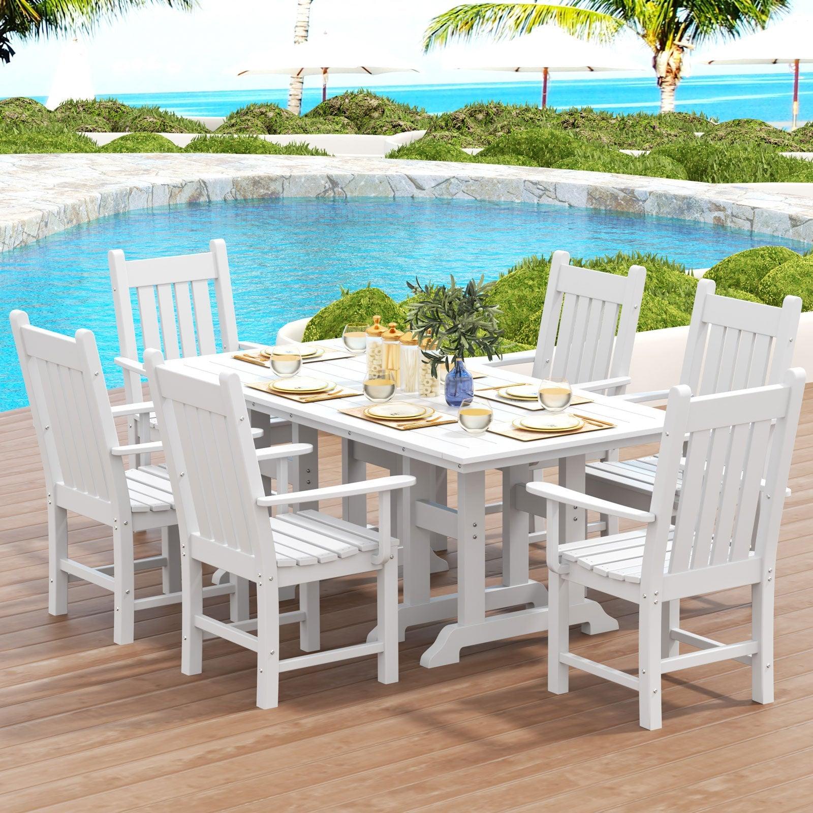 Paradise 7-Piece Square Trestle Arm Chair Outdoor Dinning Set