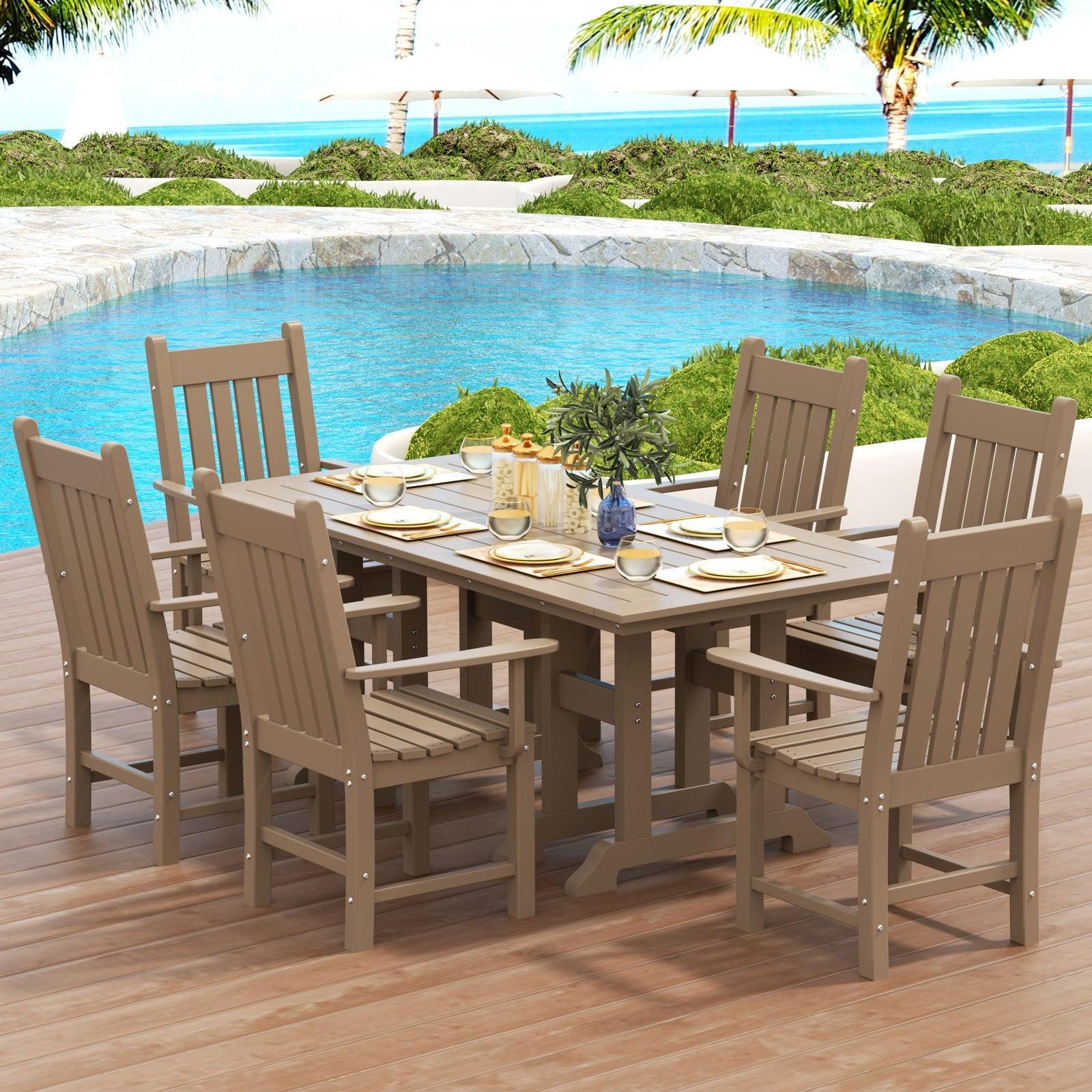 Paradise 7-Piece Square Trestle Arm Chair Outdoor Dinning Set - Costaelm