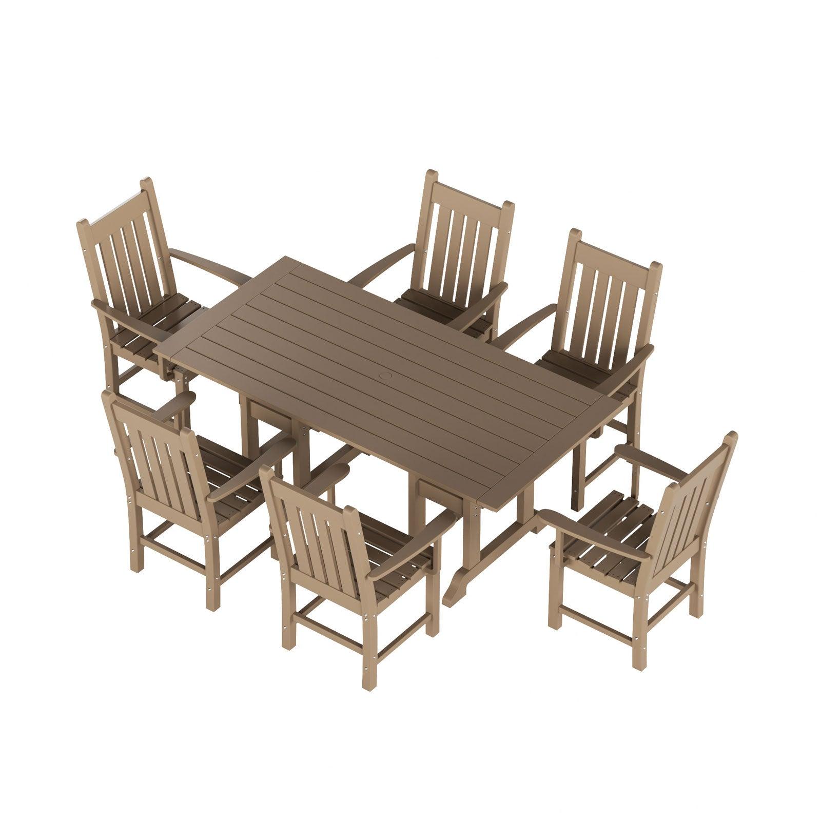 Paradise 7-Piece Square Trestle Arm Chair Outdoor Dinning Set - Costaelm