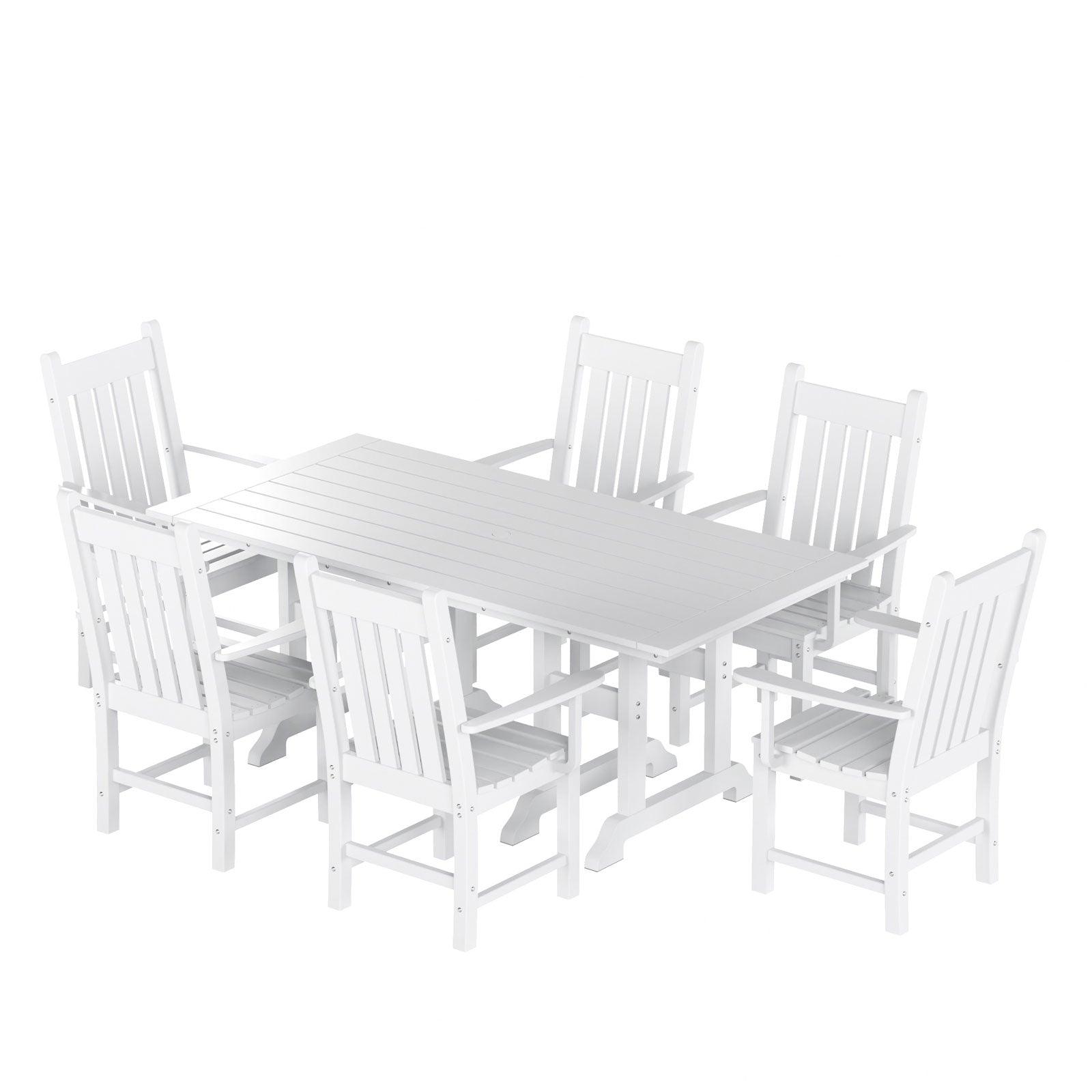 Paradise 7-Piece Square Trestle Arm Chair Outdoor Dinning Set - Costaelm