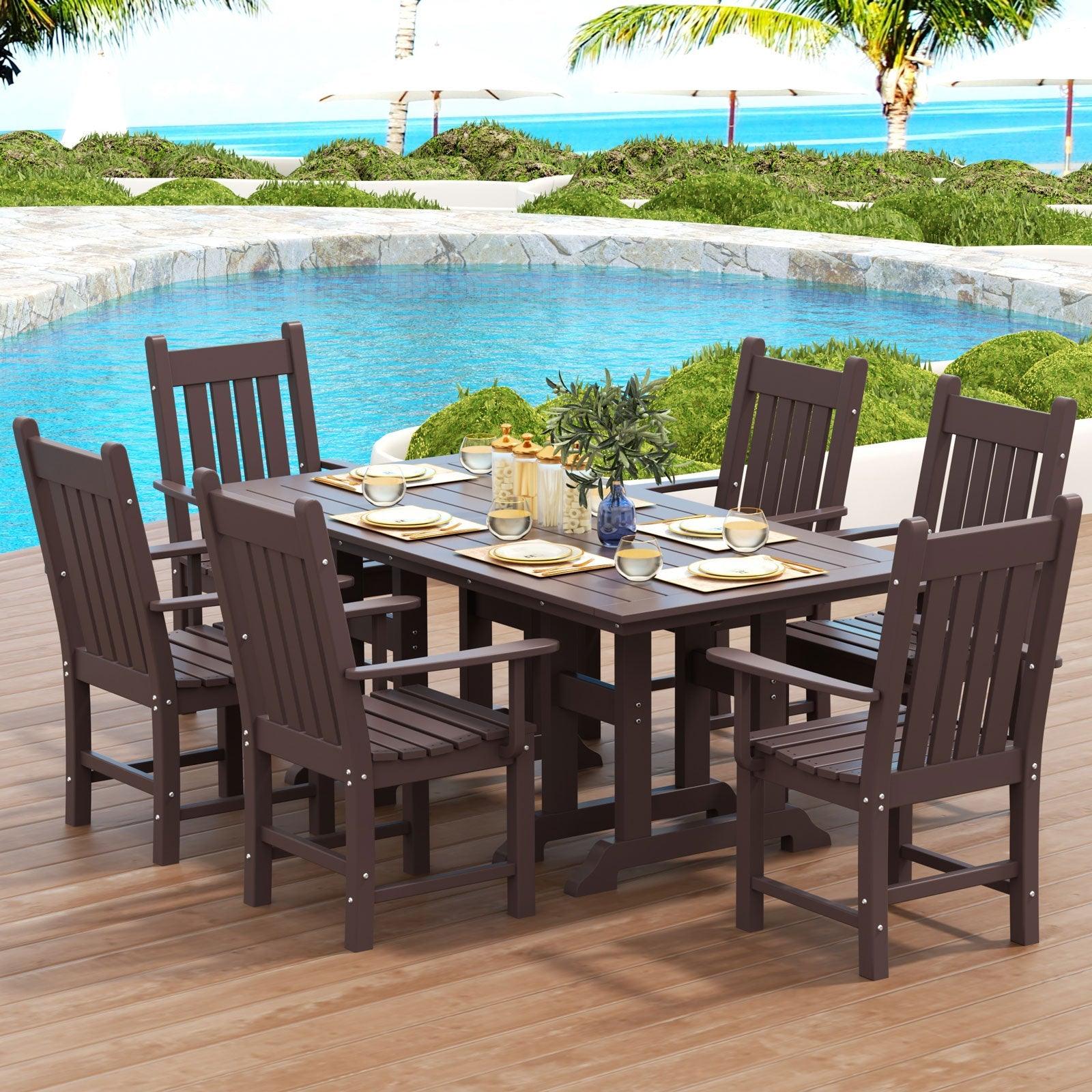 Paradise 7-Piece Square Trestle Arm Chair Outdoor Dinning Set - Costaelm