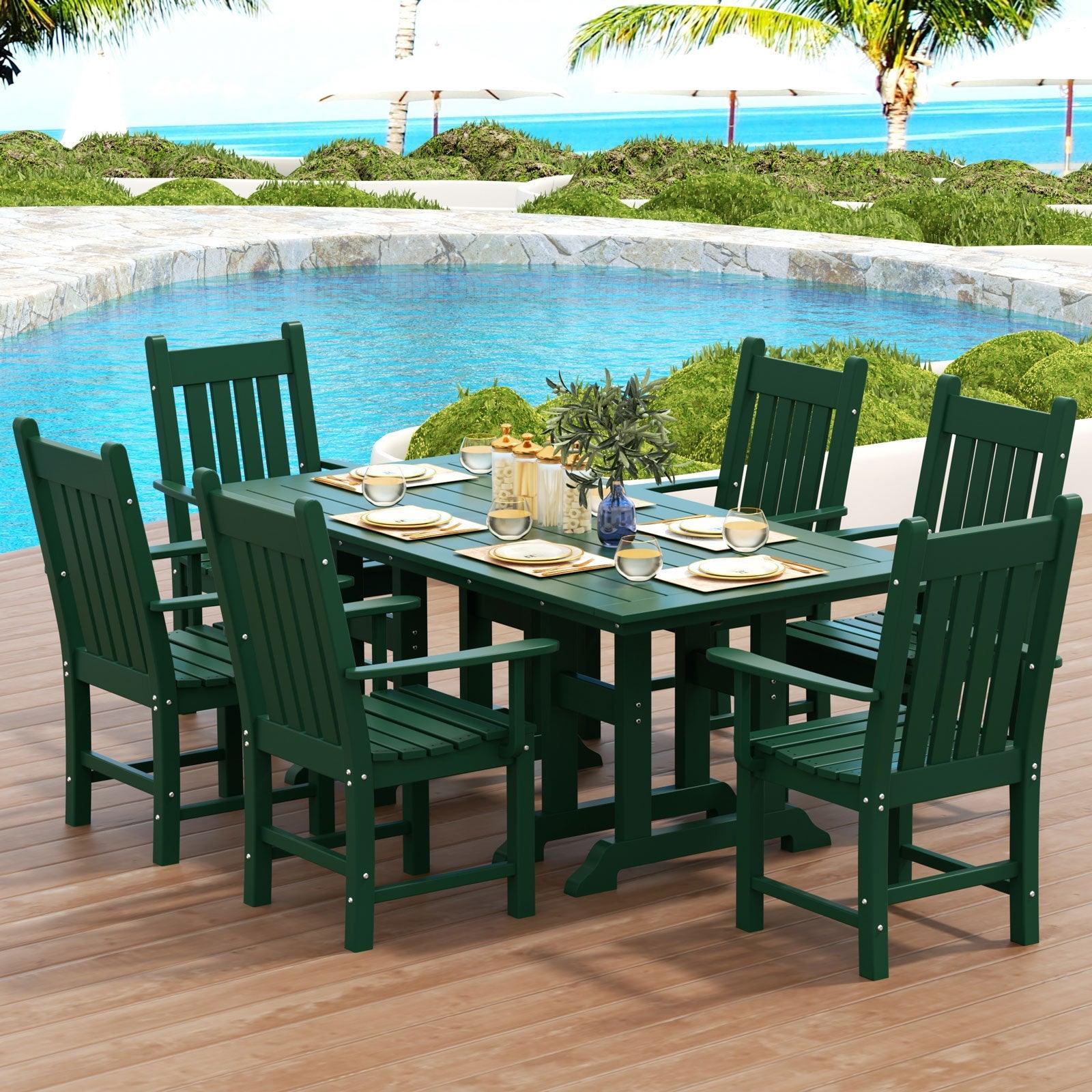 Paradise 7-Piece Square Trestle Arm Chair Outdoor Dinning Set - Costaelm