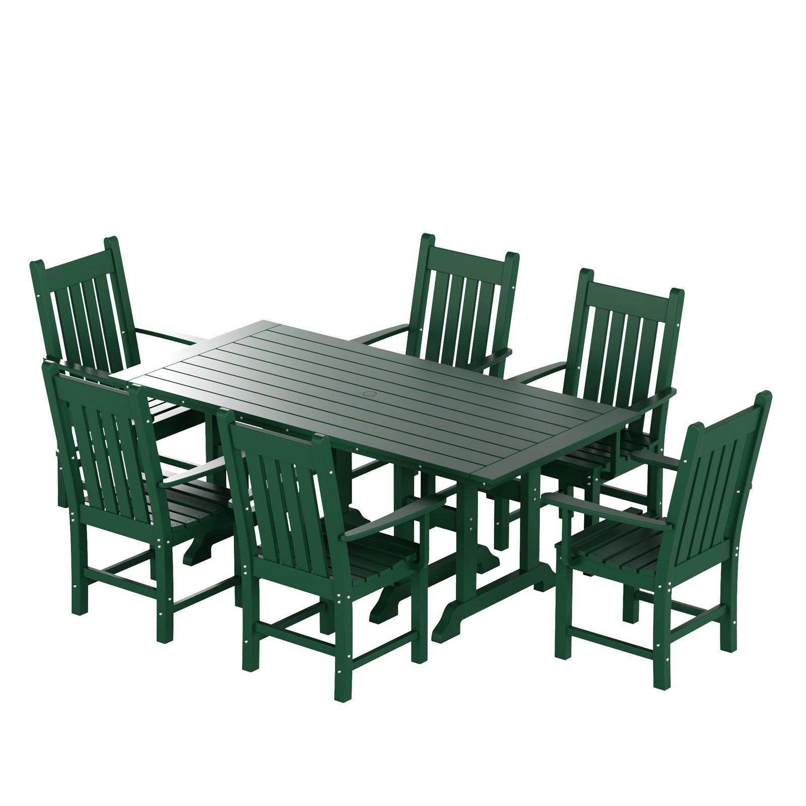 Paradise 7-Piece Square Trestle Arm Chair Outdoor Dinning Set - Costaelm