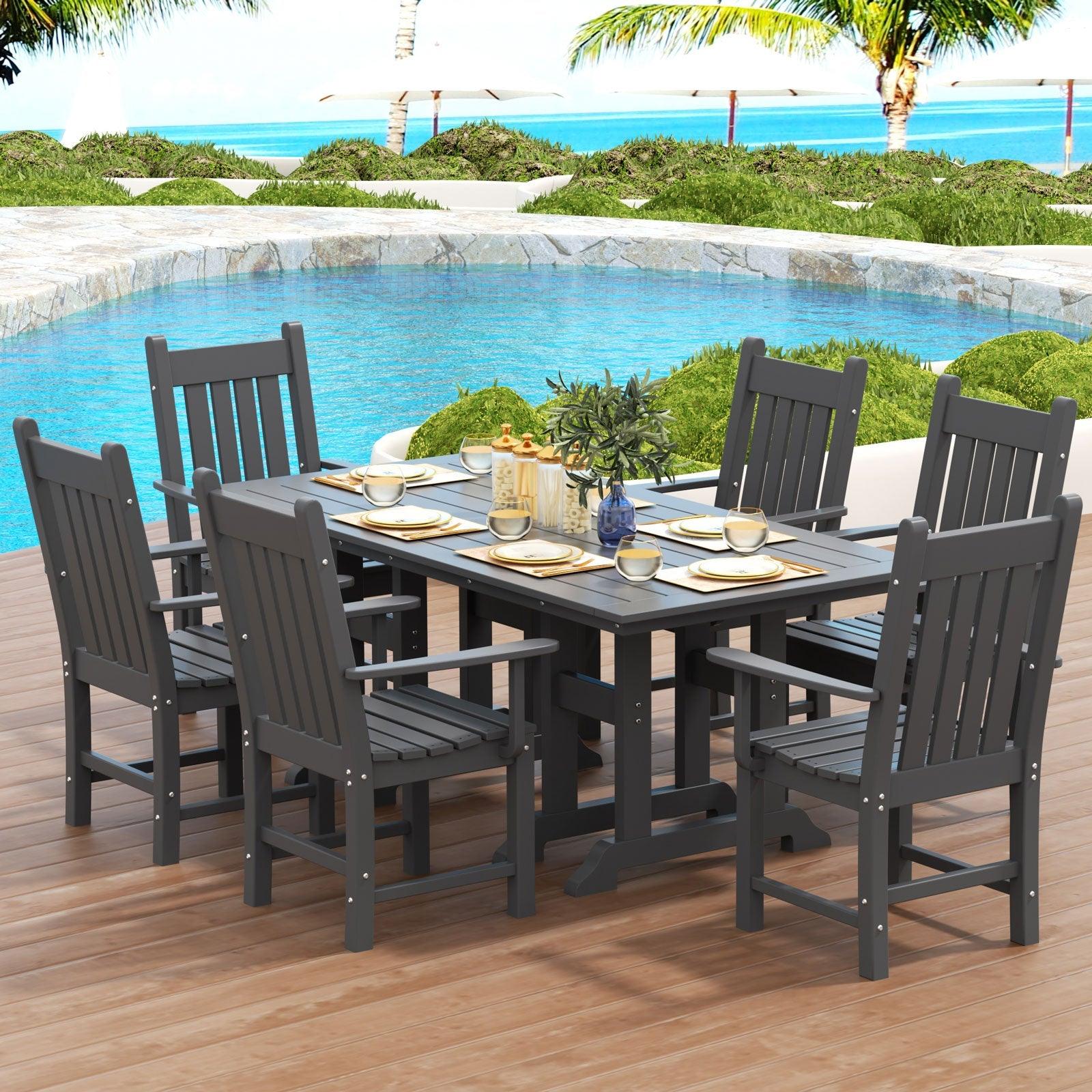 Paradise 7-Piece Square Trestle Arm Chair Outdoor Dinning Set - Costaelm