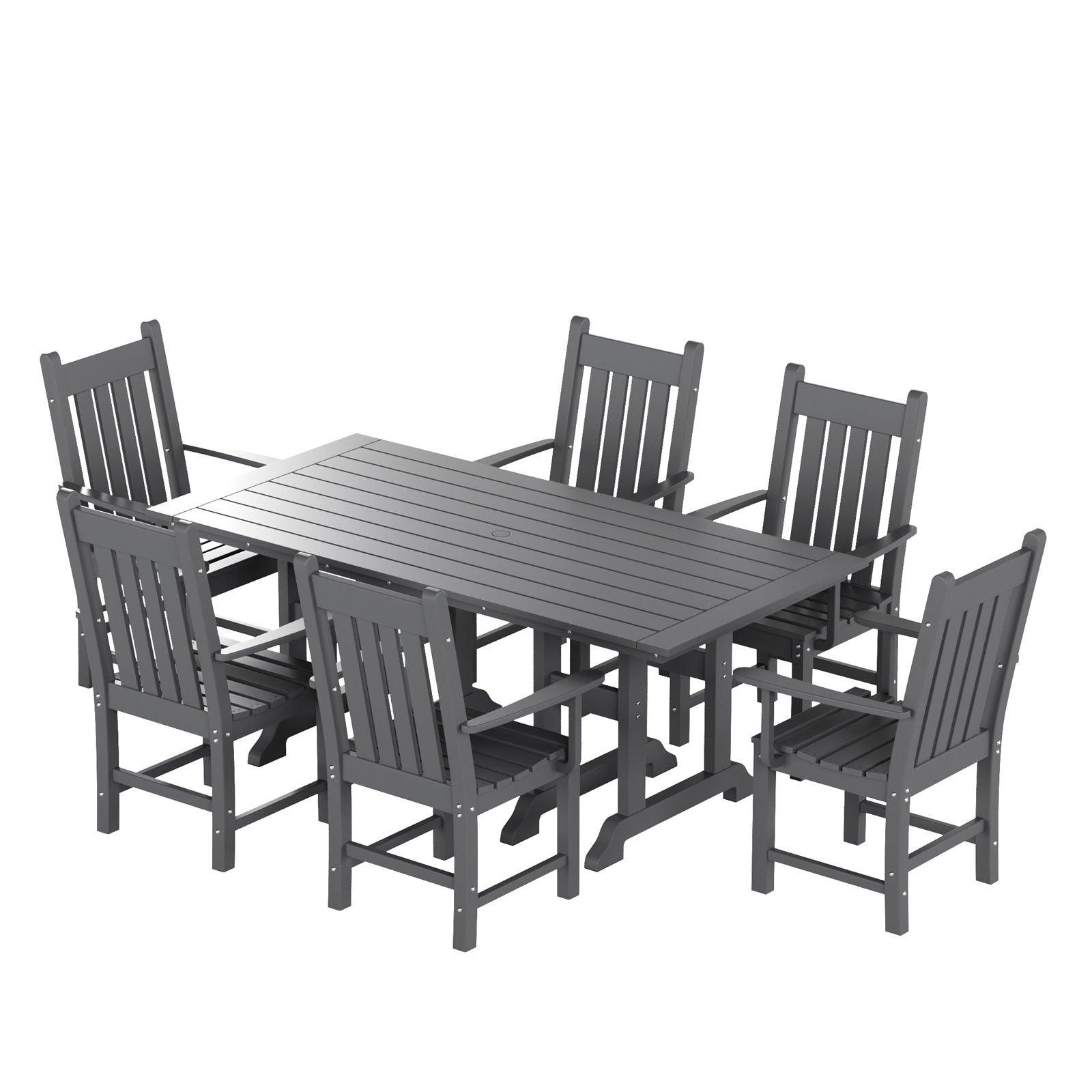 Paradise 7-Piece Square Trestle Arm Chair Outdoor Dinning Set - Costaelm