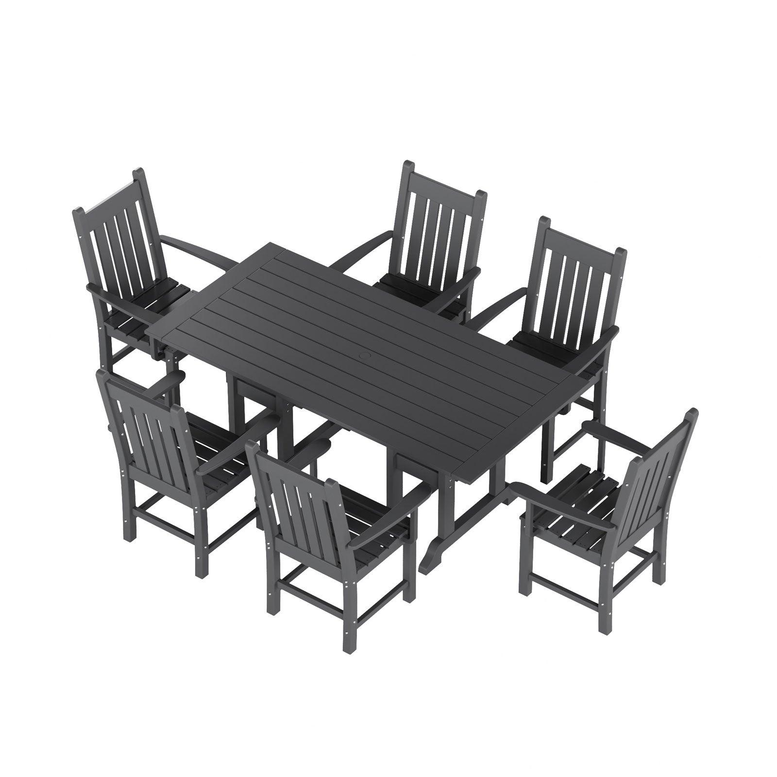 Paradise 7-Piece Square Trestle Arm Chair Outdoor Dinning Set - Costaelm