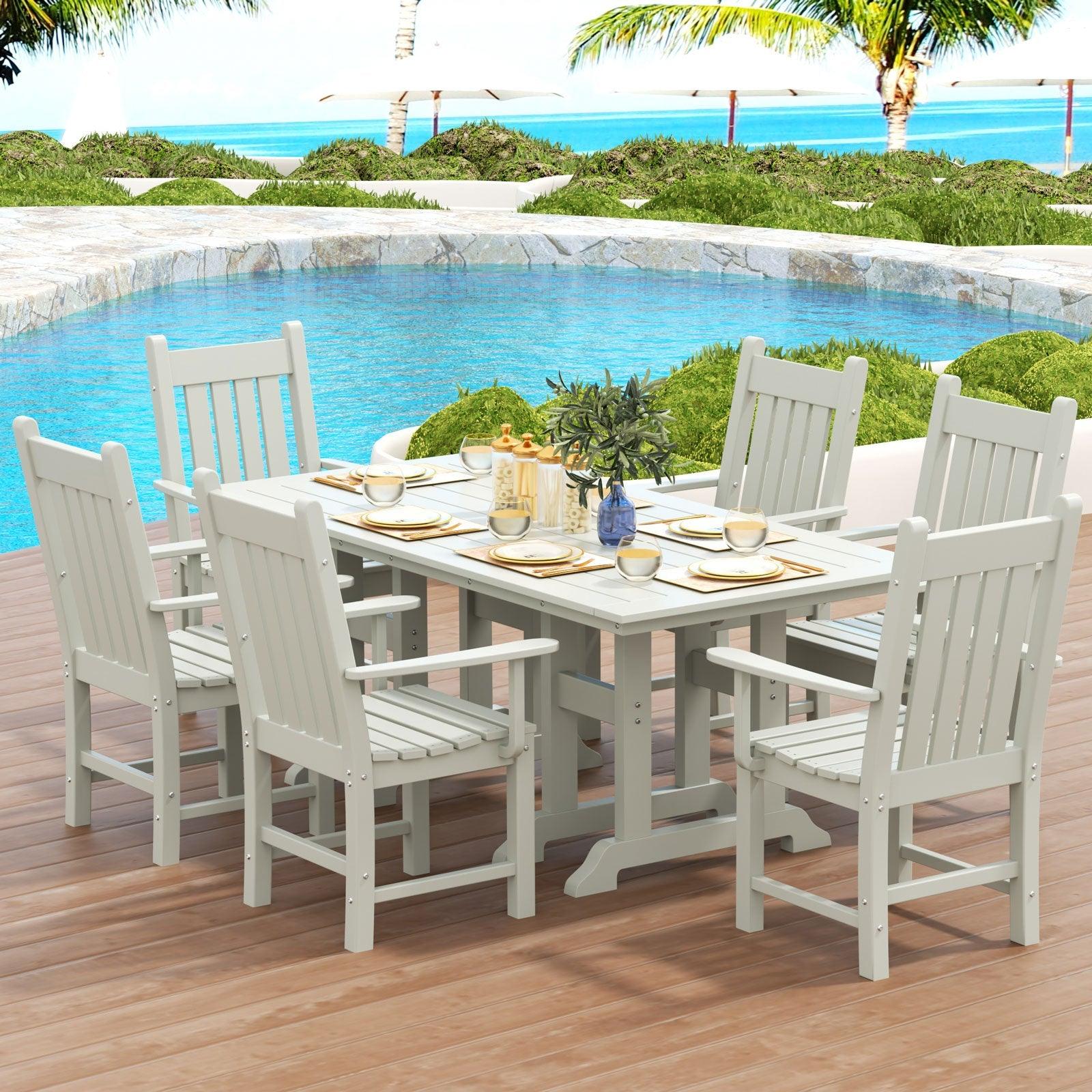 Paradise 7-Piece Square Trestle Arm Chair Outdoor Dinning Set - Costaelm