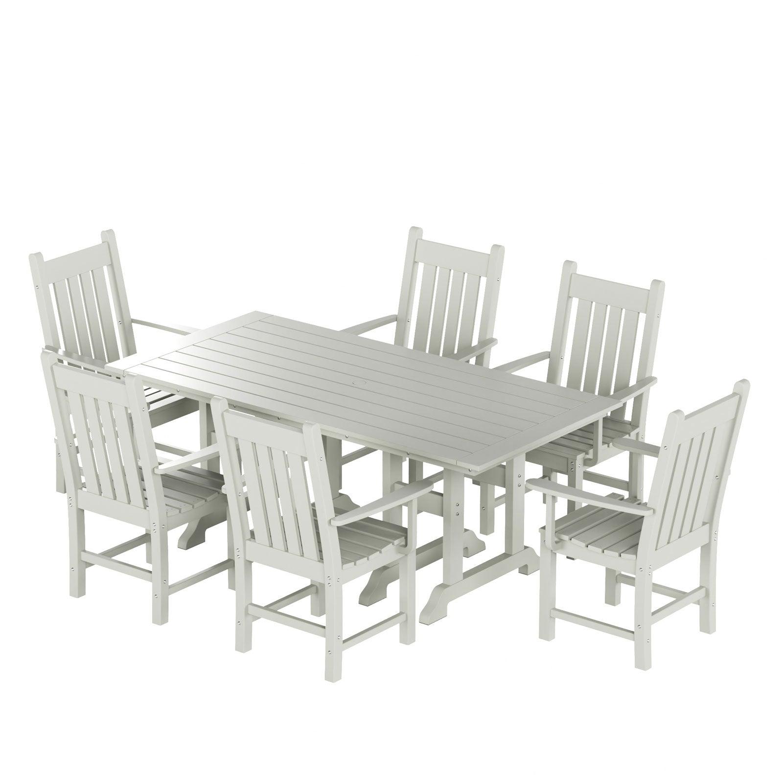 Paradise 7-Piece Square Trestle Arm Chair Outdoor Dinning Set - Costaelm