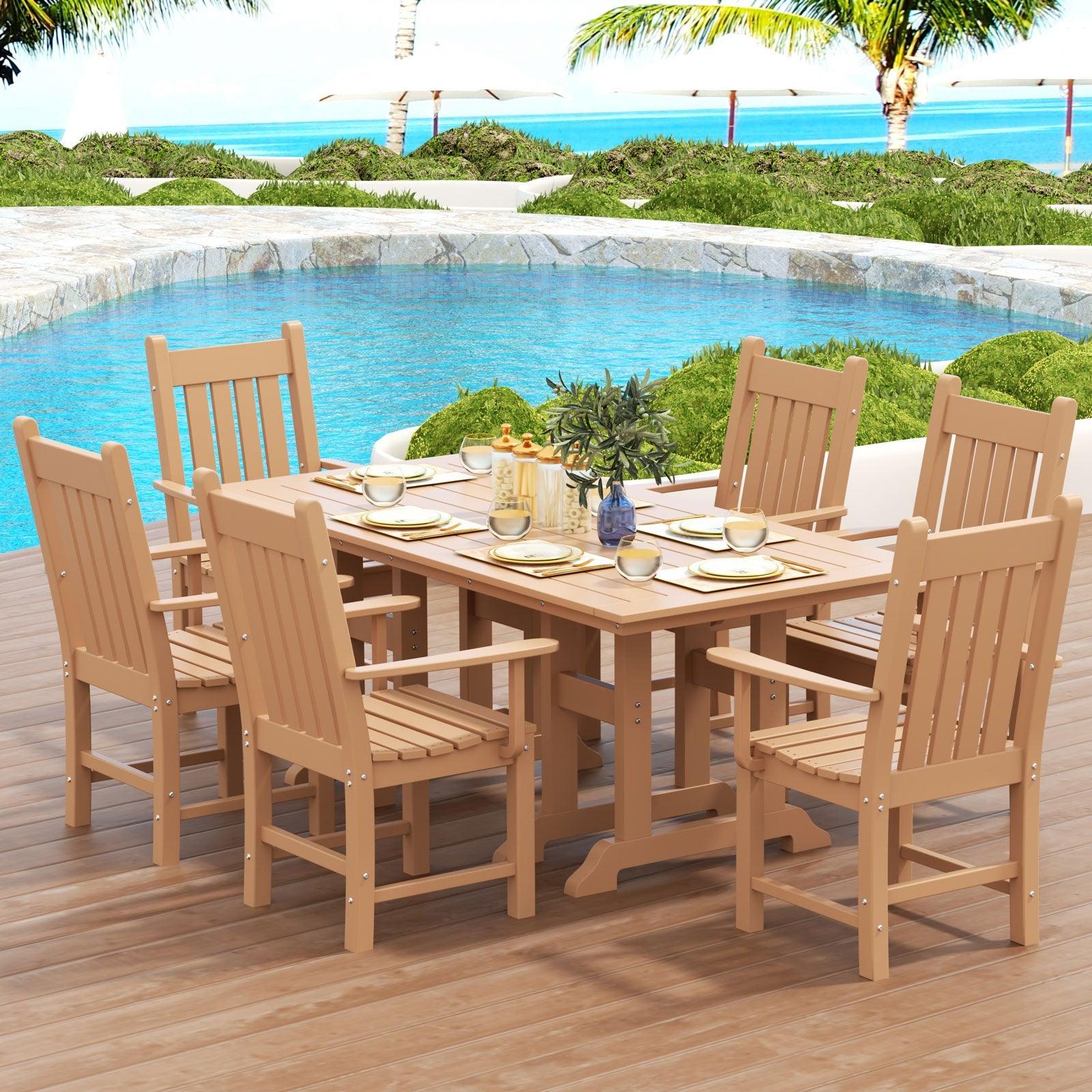 Paradise 7-Piece Square Trestle Arm Chair Outdoor Dinning Set - Costaelm