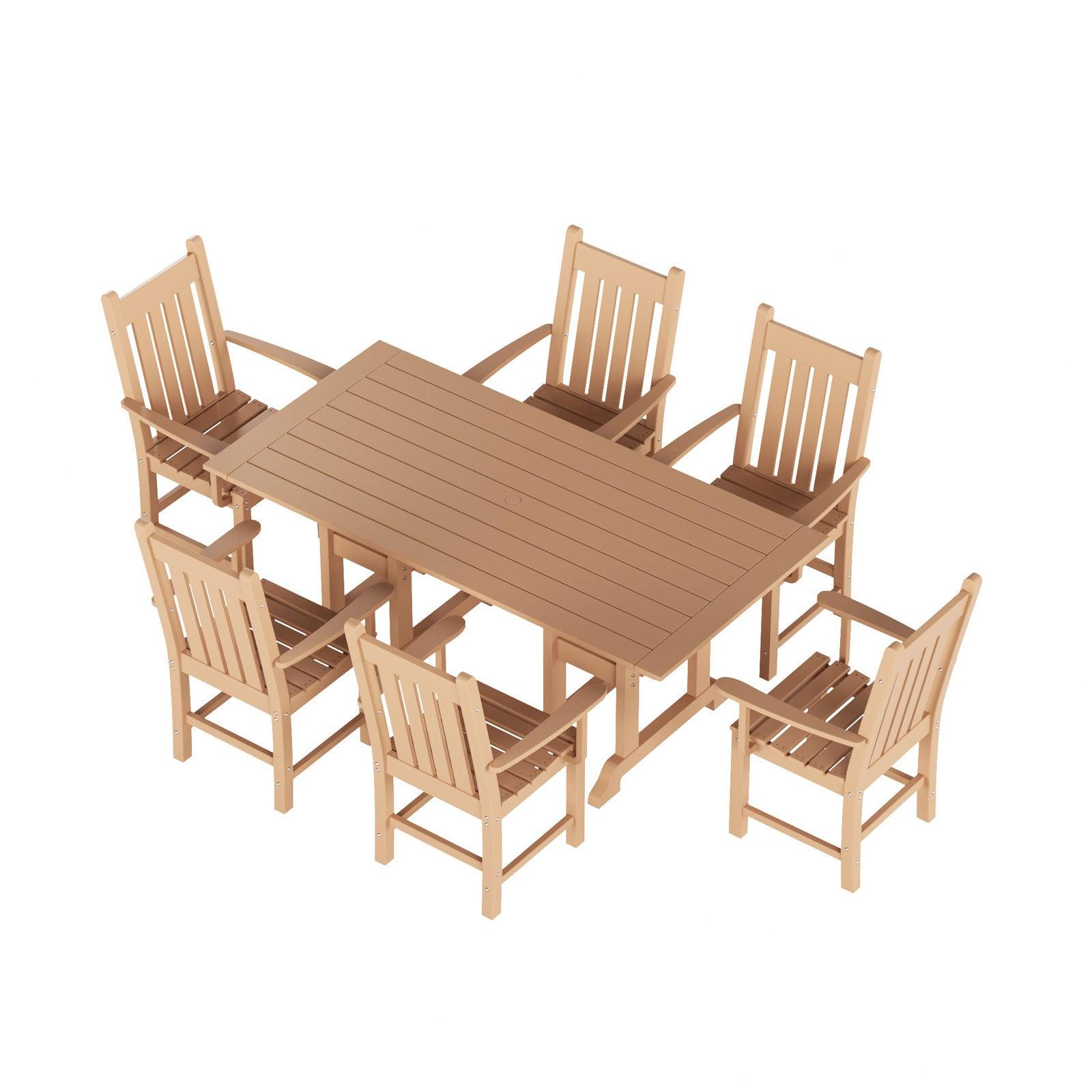 Paradise 7-Piece Square Trestle Arm Chair Outdoor Dinning Set - Costaelm