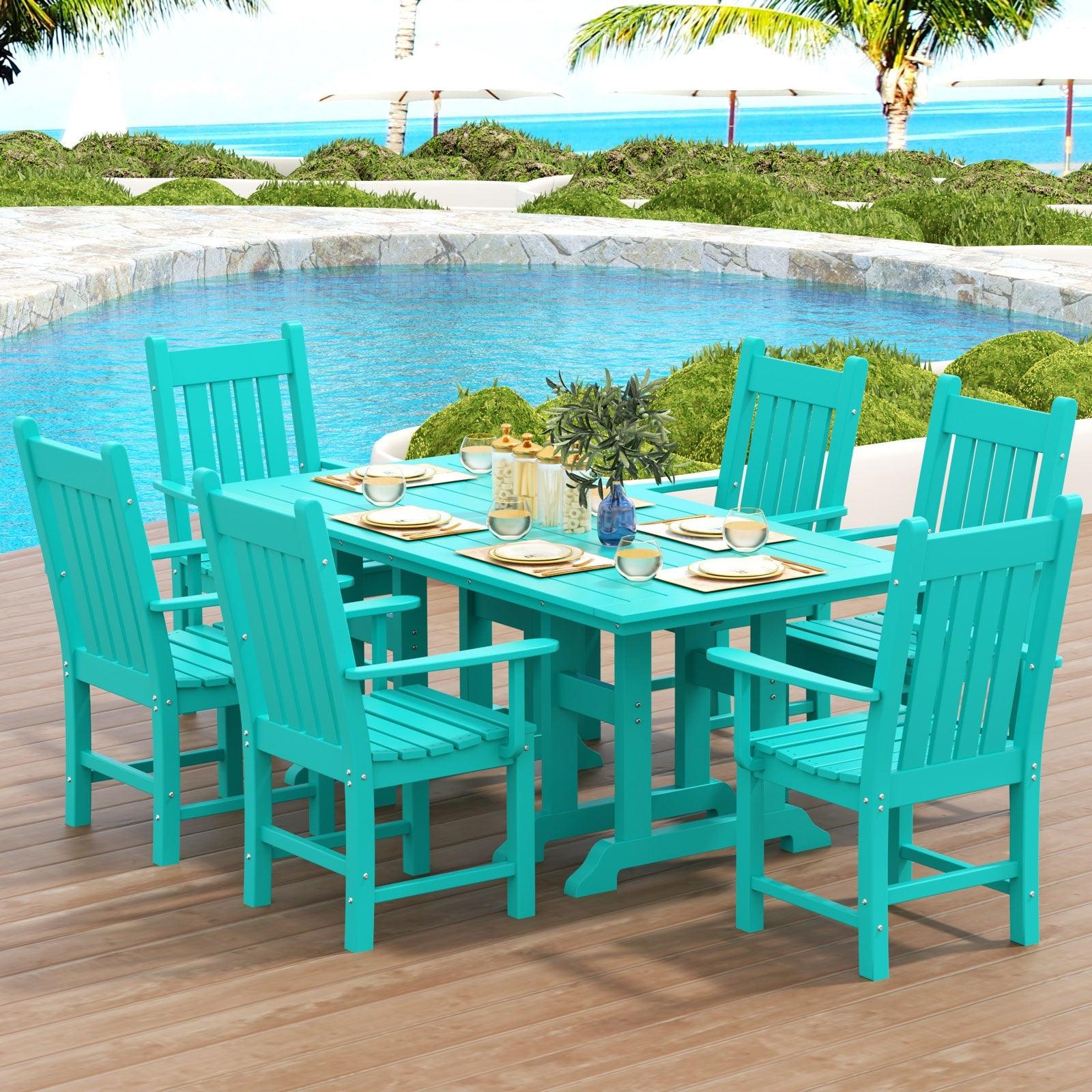 Paradise 7-Piece Square Trestle Arm Chair Outdoor Dinning Set - Costaelm