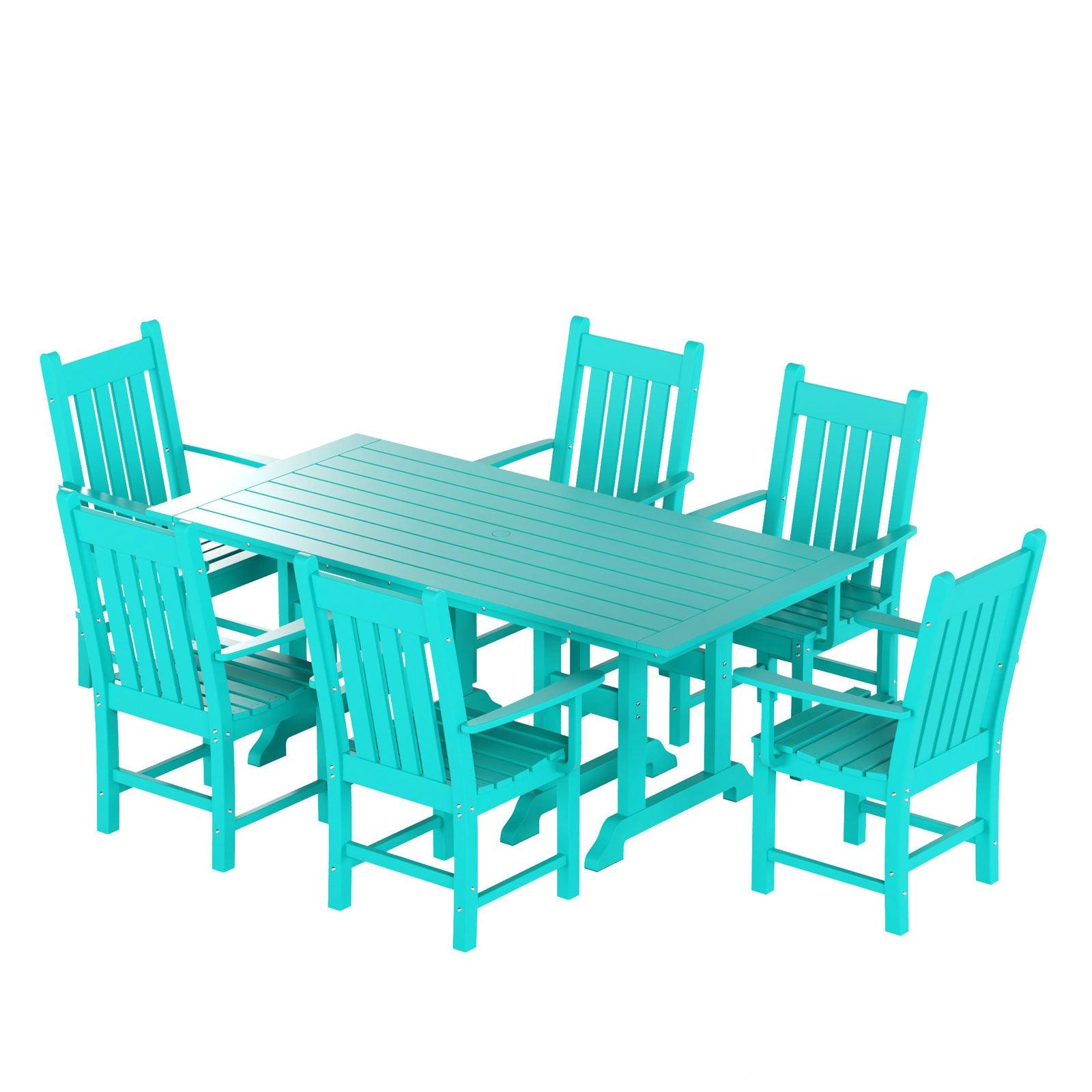 Paradise 7-Piece Square Trestle Arm Chair Outdoor Dinning Set - Costaelm