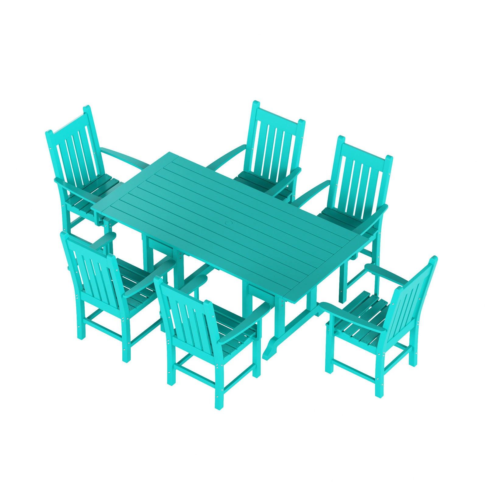 Paradise 7-Piece Square Trestle Arm Chair Outdoor Dinning Set - Costaelm