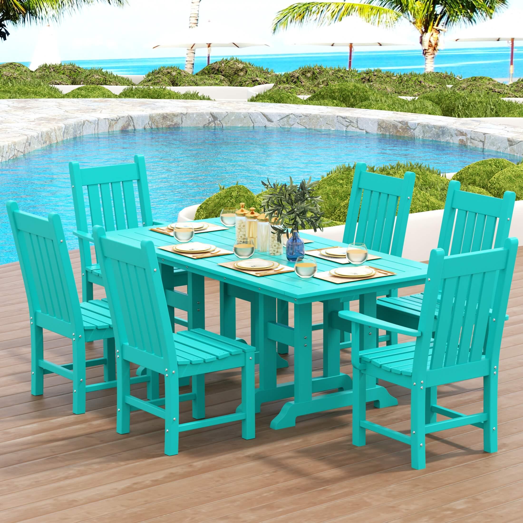 Paradise 7-Piece Square Trestle Chair Outdoor Dinning Set-Costaelm