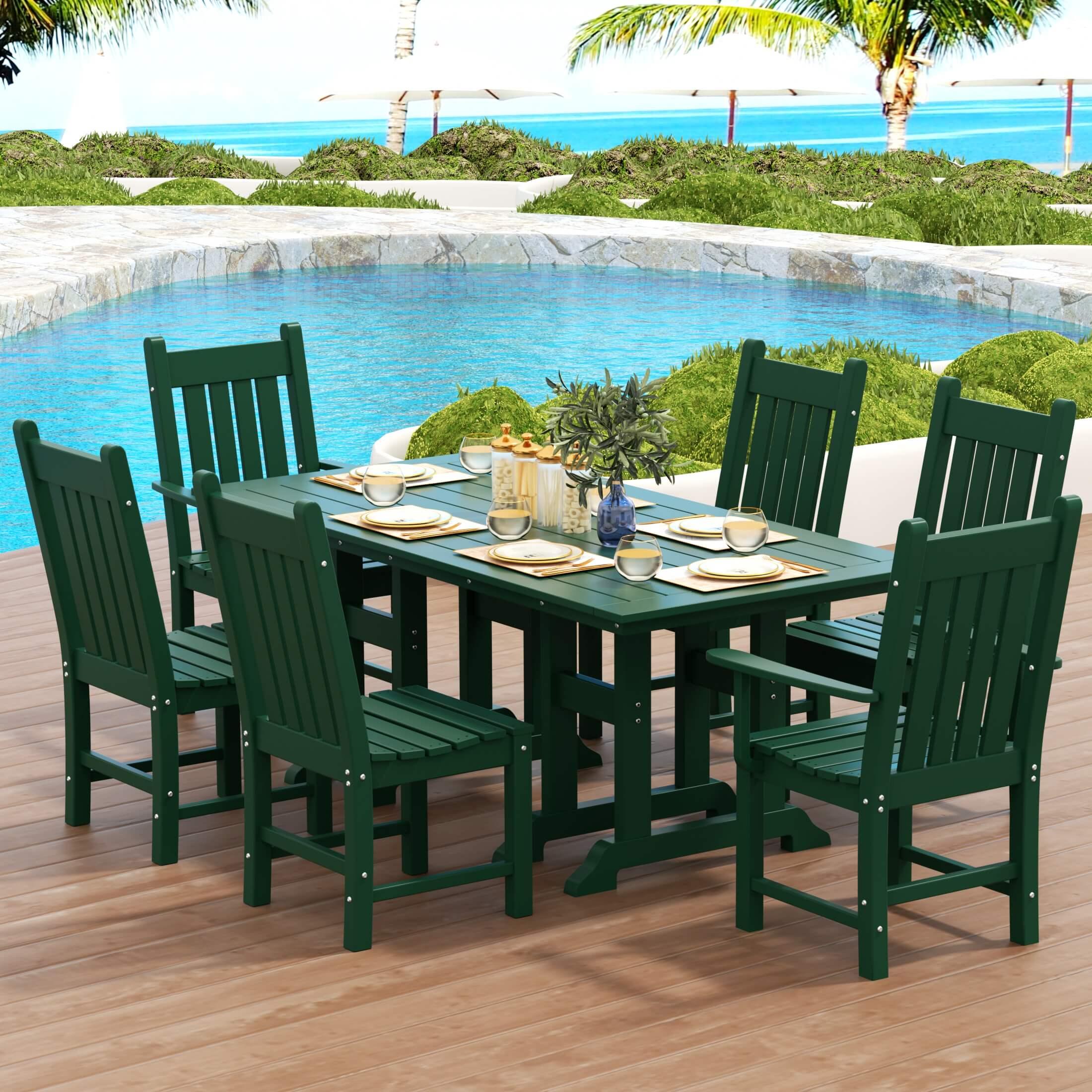 Paradise 7-Piece Square Trestle Chair Outdoor Dinning Set-Costaelm